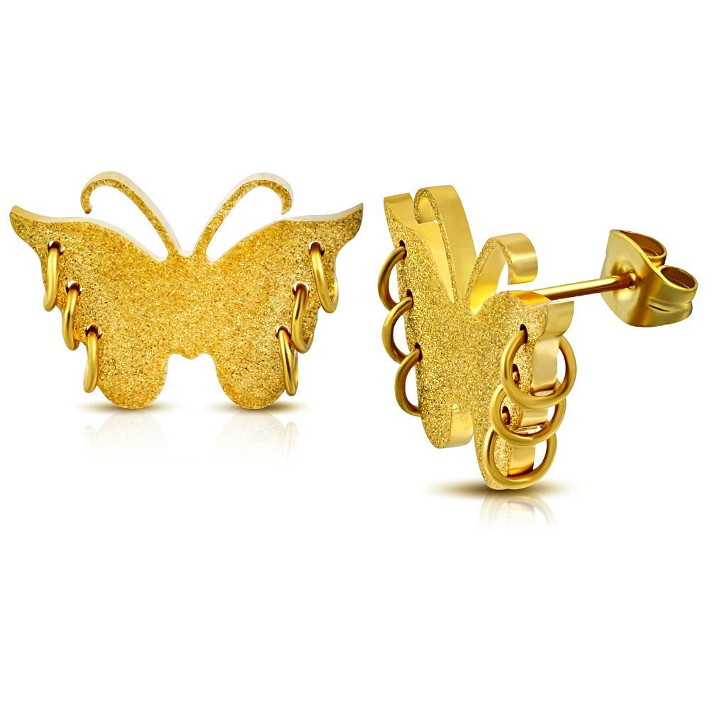 sand-gestrahlt 2-tlg., Gold inkl. BUNGSA Ohrstecker-Set aus Ohrringe Organza), Paar Schmetterling (2 Ohrschmuck (1 Ohrstecker aus Stück), Schmuckbeutel