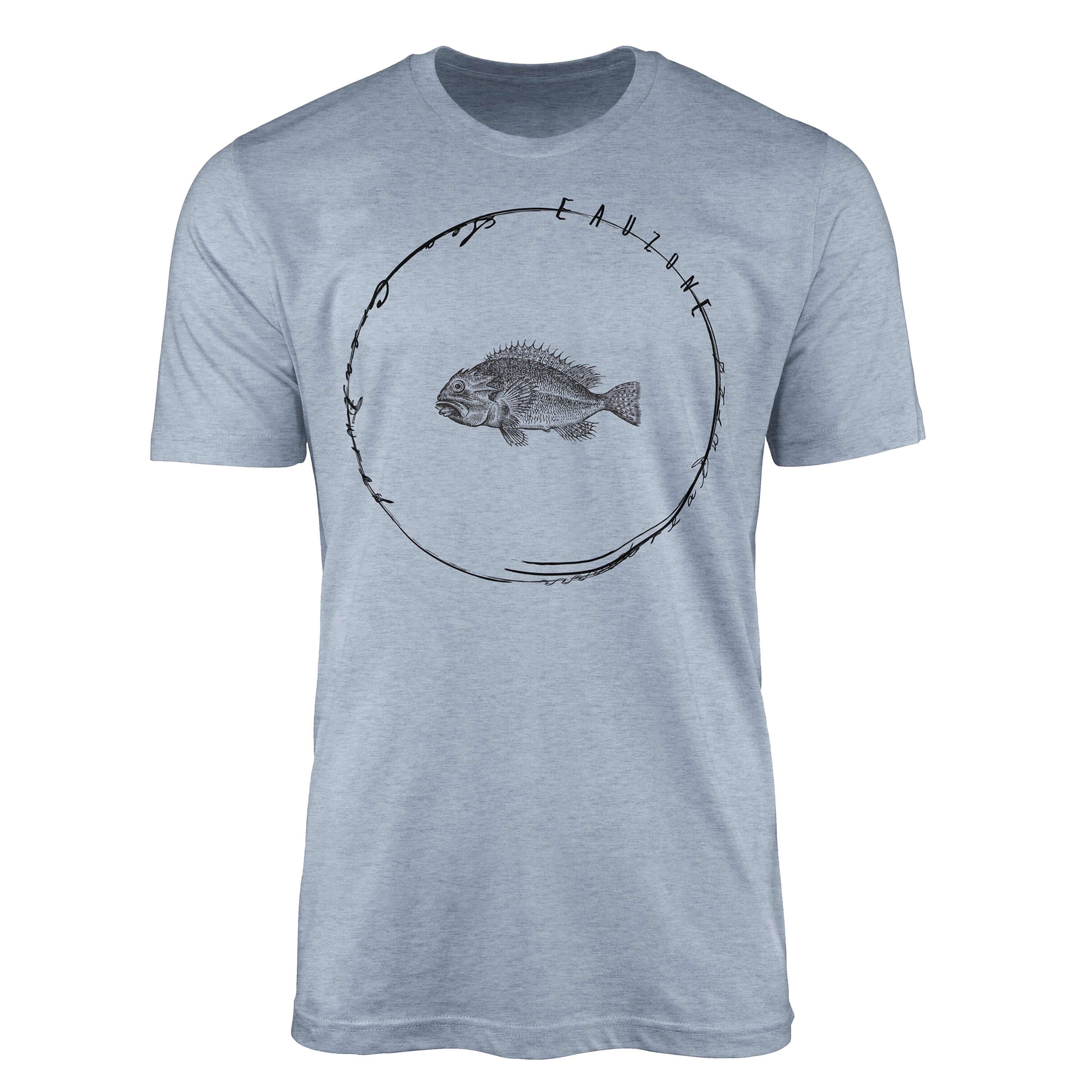 T-Shirt - 027 T-Shirt und Sinus Creatures, Sea Art Schnitt Serie: Stonewash Fische Sea Tiefsee Denim sportlicher / feine Struktur