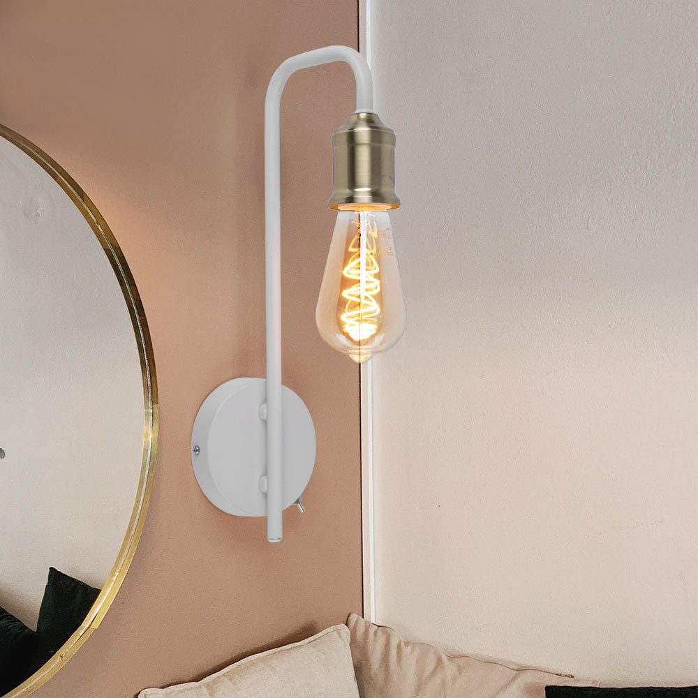 GLOBO LIGHTING Wandleuchte, Leuchtmittel nicht inklusive, Wandleuchte Wandlampe Leseleuchte Retro Wohnzimmerlampe weiß messing