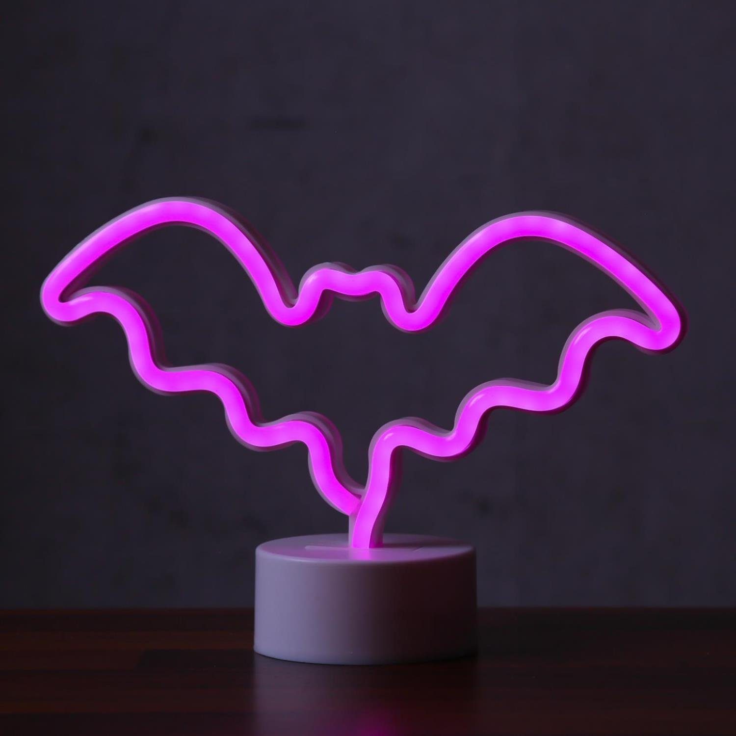 SATISFIRE LED 17cm Fledermaus pink, Dekolicht LED Schild Neonlicht Classic, Leuchtfigur NEON Figur USB pink LED