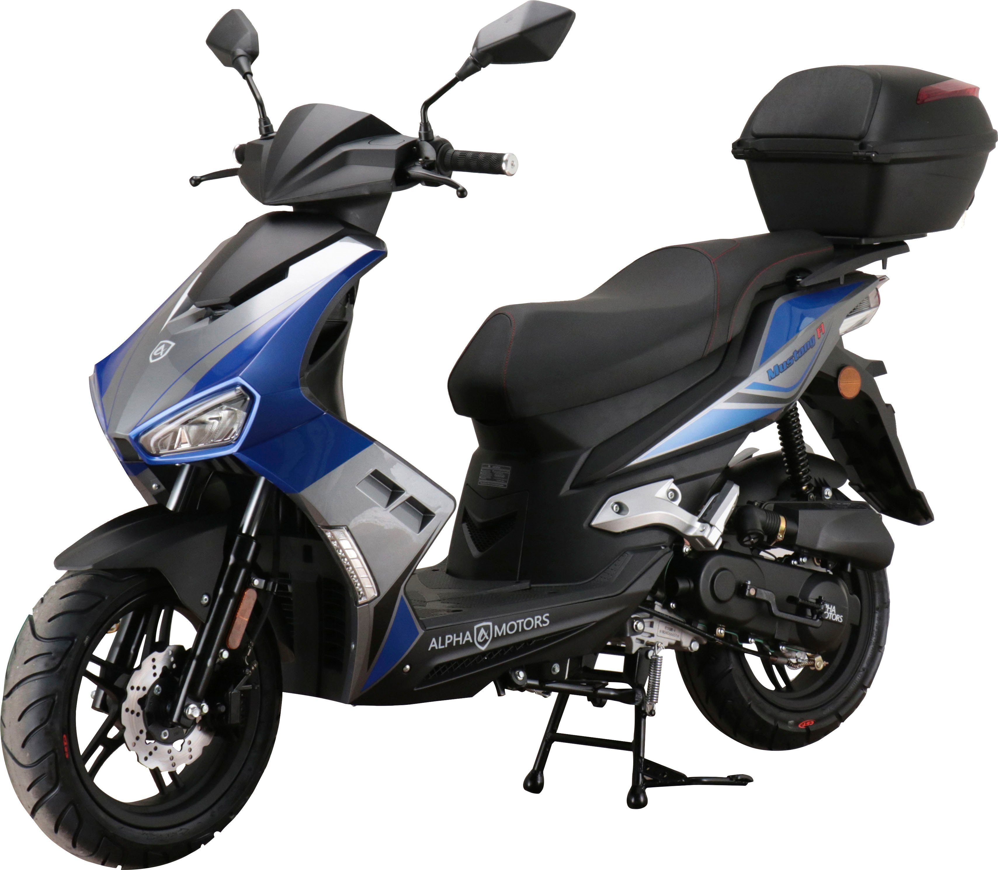 Alpha Motors Motorroller Mustang FI, 50 ccm, 25 km/h, Euro 5, (Set, mit Topcase), mit USB-Anschluss und Lenkerschloss, sportliches Design