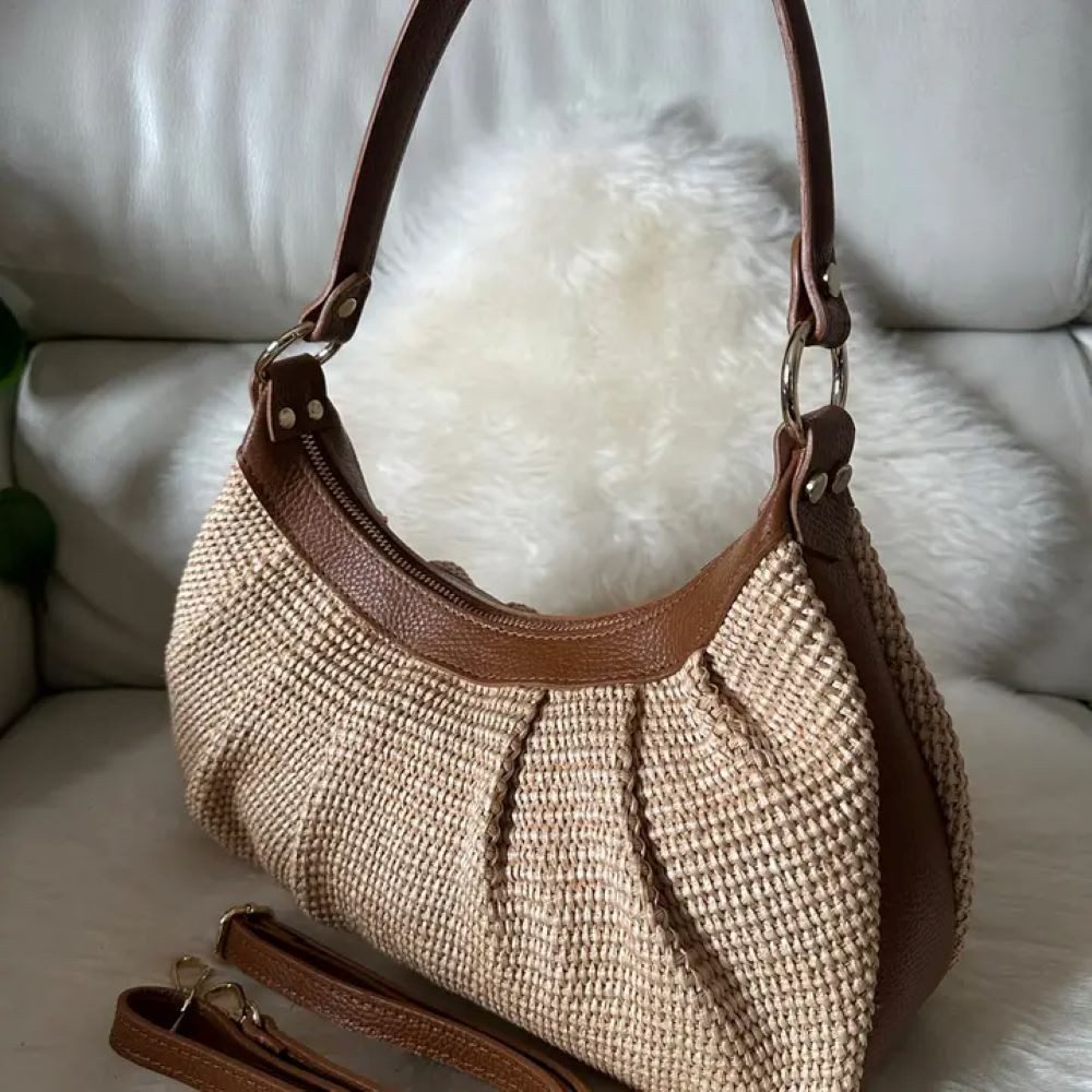 Goodman Design Schultertasche Raffiatasche mit Echtleder – Handgefertigte E günstig online kaufen