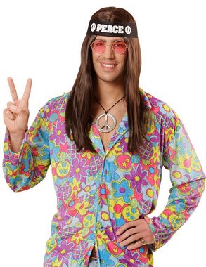 Funny Fashion Kostüm Hippie Peace Set 3-tlg., Stirnband Brille Peace-K