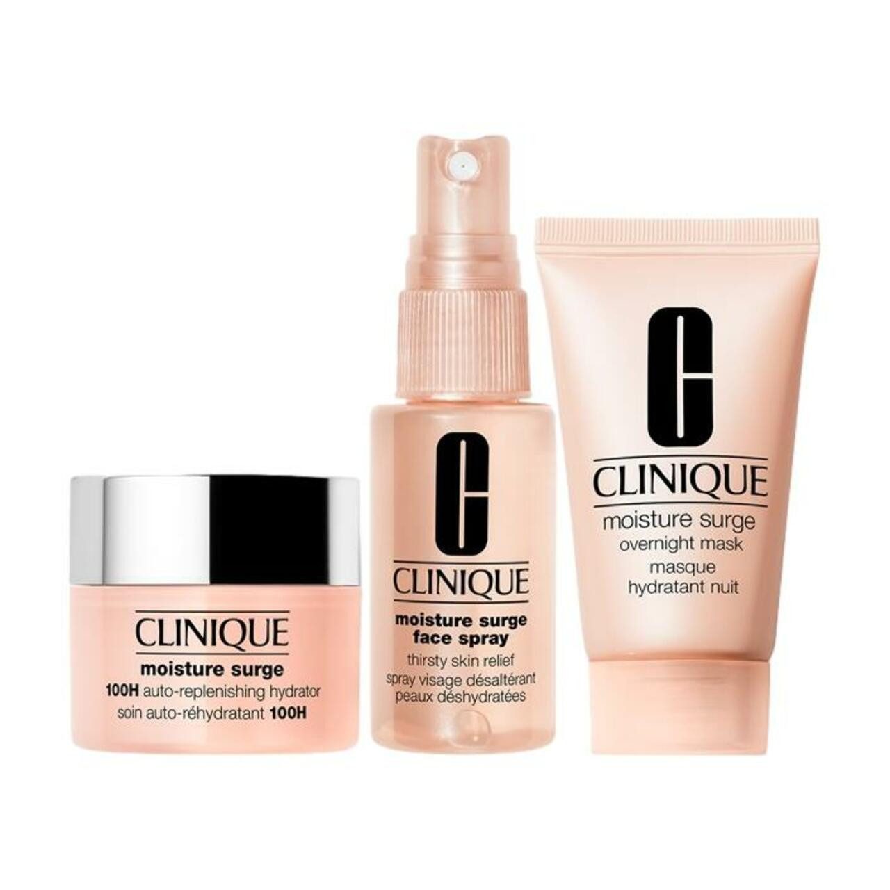 CLINIQUE Gesichtspflege-Set Moisture Surge-Hydration Mini Kit = 100H Auto.Replen.15 ml + Face Spr