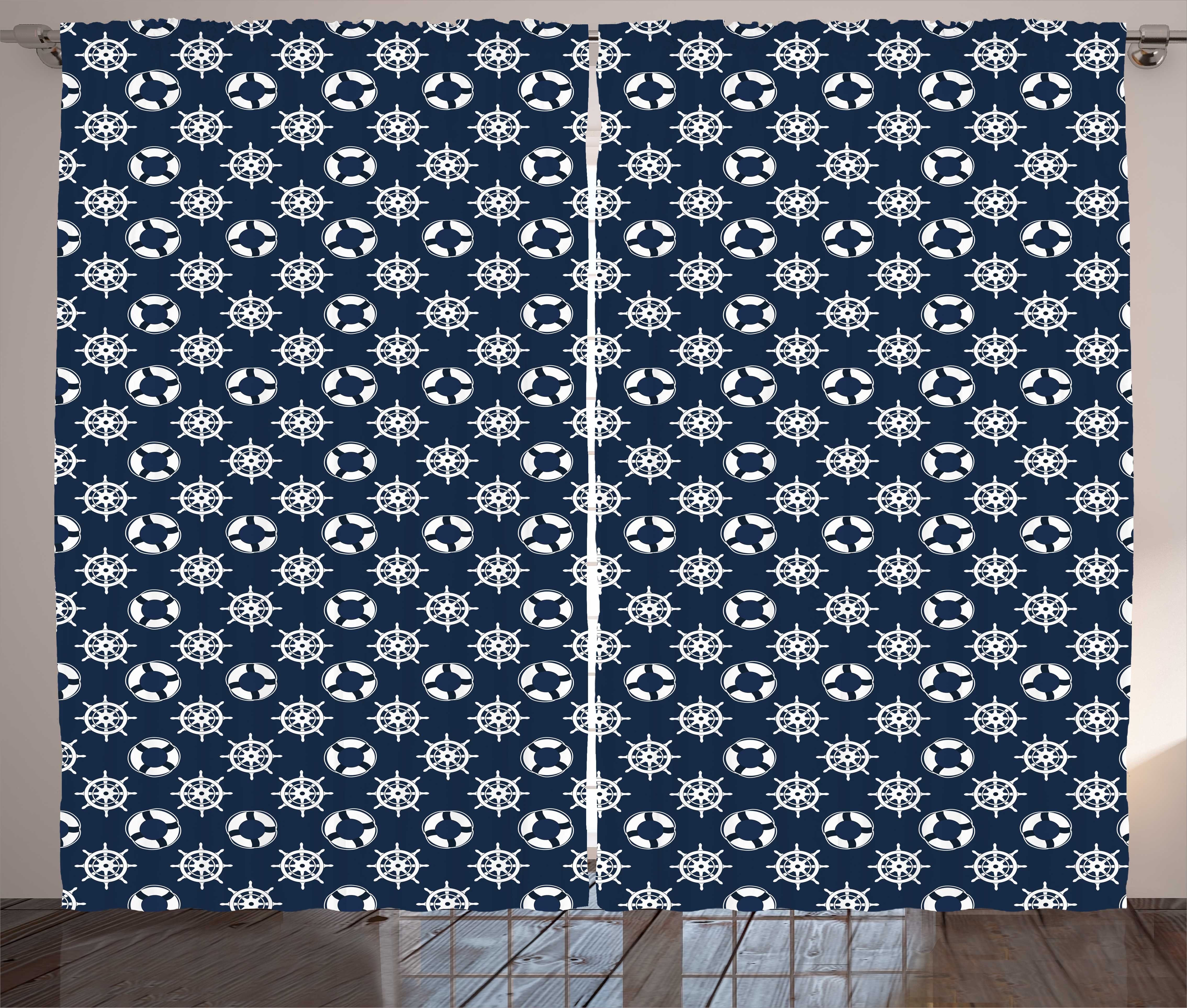 Gardine Schlafzimmer Kräuselband Vorhang mit Schlaufen und Haken, Abakuhaus, Nautical Blau Boje und Rad