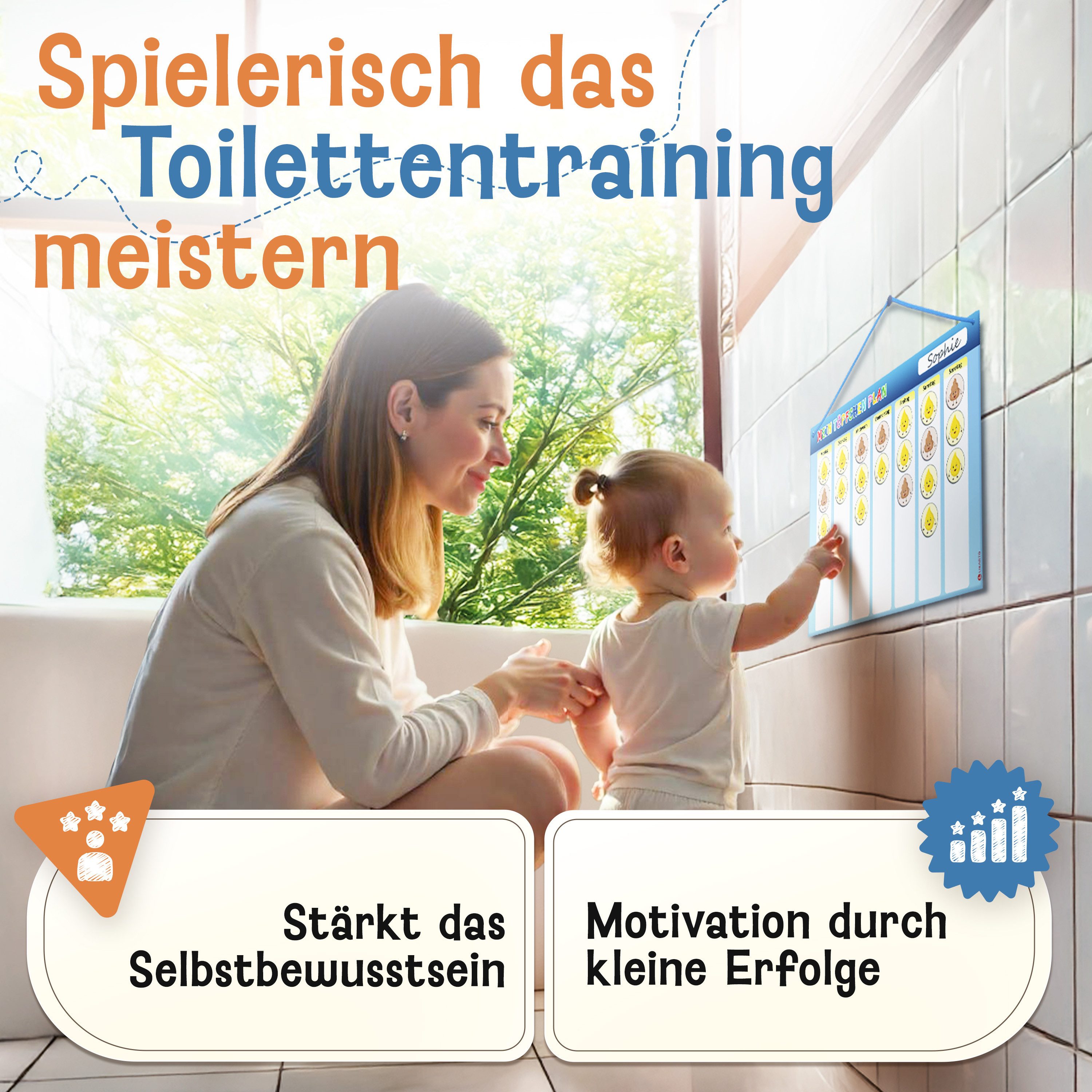 Likarto Lernspielzeug Töpfchen Training für Kinder magnetisch - Magnettafel inkl. 60 Magnete, Mit Kordel - Komplett beschreib- und abwischbar – Bild 4 von 5