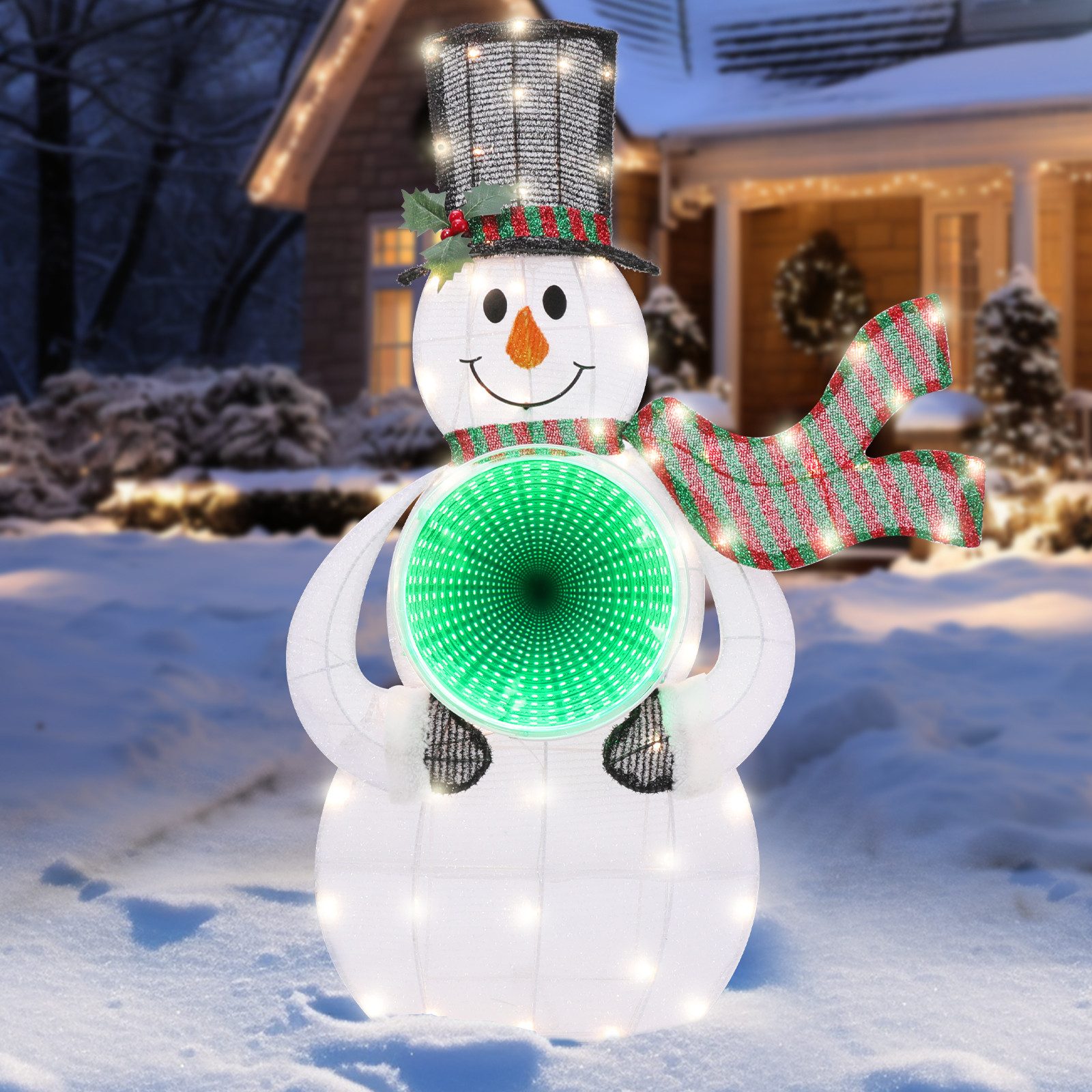 Schneemann Vertikale 92cm Schneemann mit Tunnel-Leuchte, LED Weihanchtsfigur