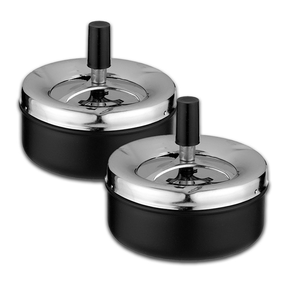 Coumo Aschenbecher 2x Drehaschenbecher Set mit Deckel, Metall, für draussen