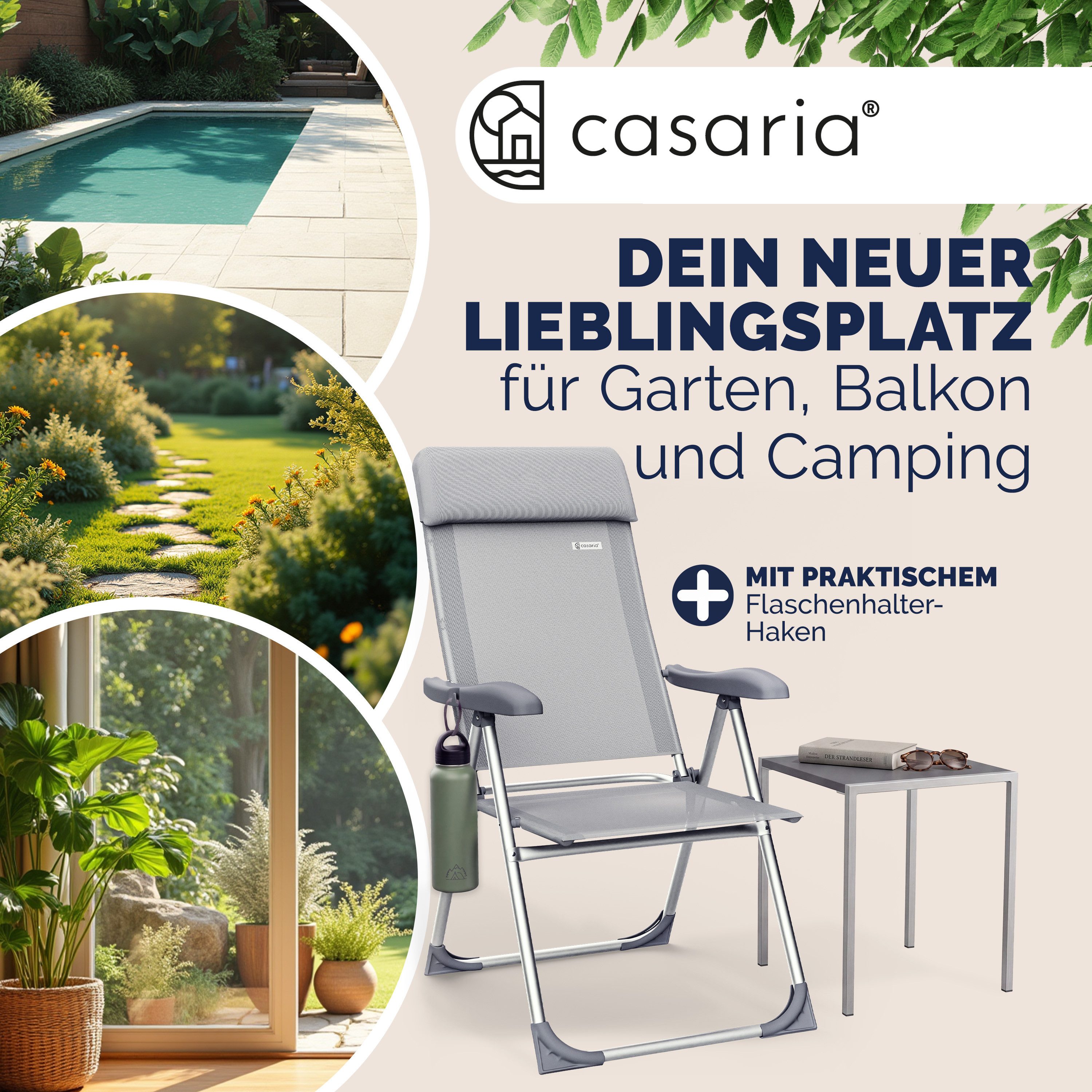 Casaria Gartenstuhl (4 St), Klappbar 4er Set 7-fach Verstellbar Alu mit hoher Rückenlehne