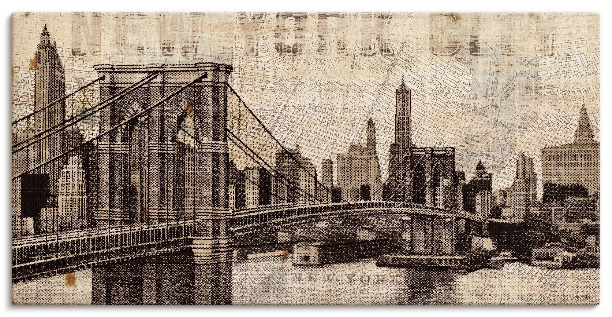 Wandbild Artland (1 NY Amerika Wandaufkleber Bridge Poster Vintage als Größen Brooklyn Leinwandbild, oder Skyline, versch. St), in