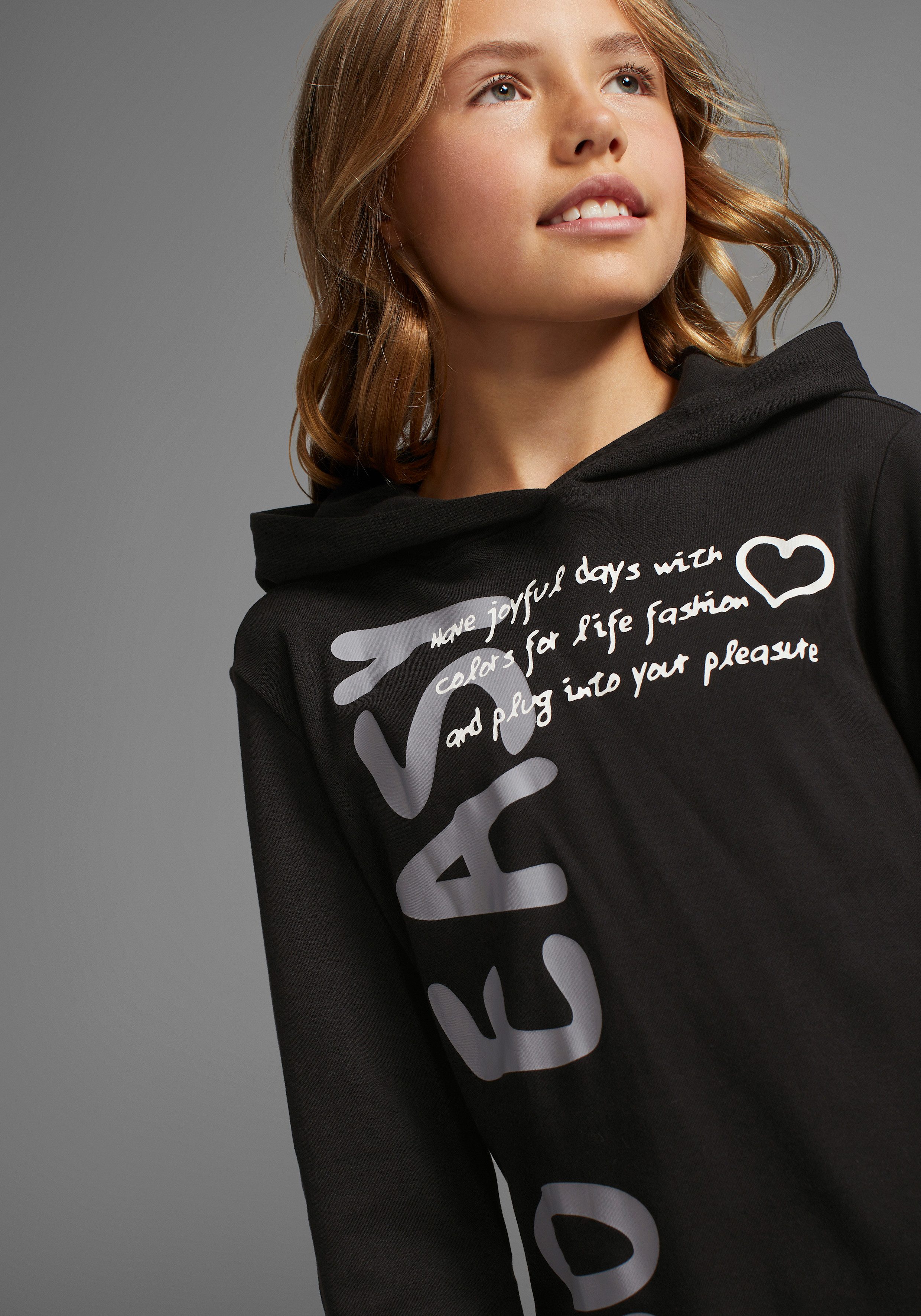 KIDSWORLD Kapuzenshirt SO EASY - Print Langarm, Basic-Passform, mit modischen Drucken