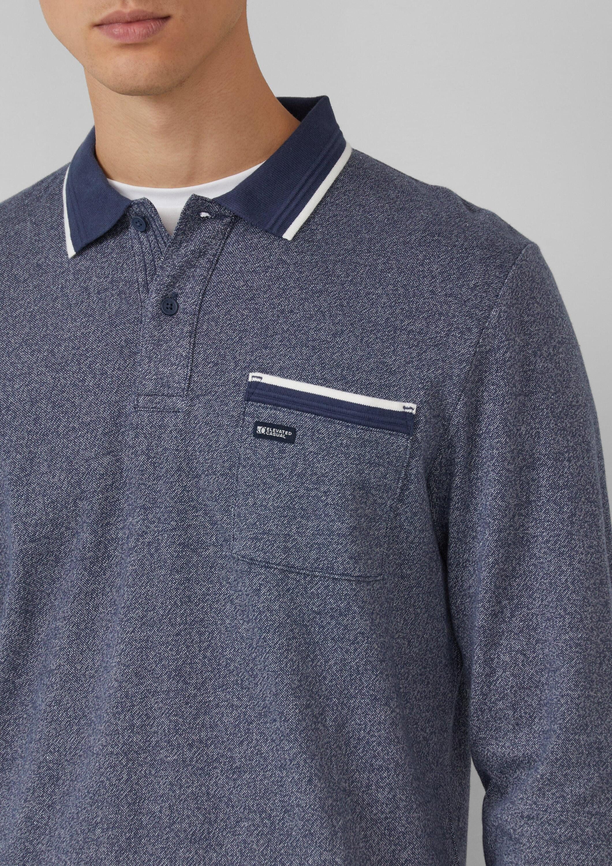 s.Oliver Langarmshirt Polo-Shirt Langarm-Polo mit Bündchen in Melange-Optik