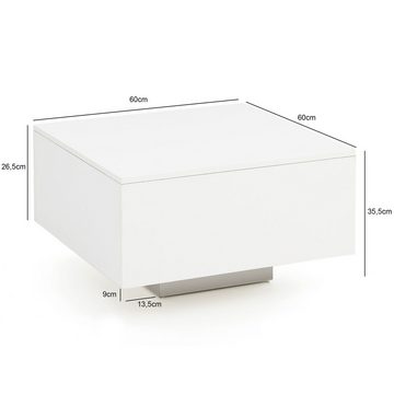 Wohnling Couchtisch WL5.832 (Weiß 60x60x35,5 cm, Holztisch Quadratisch Modern), Wohnzimmertisch Spanplatte, Kleiner Sofatisch