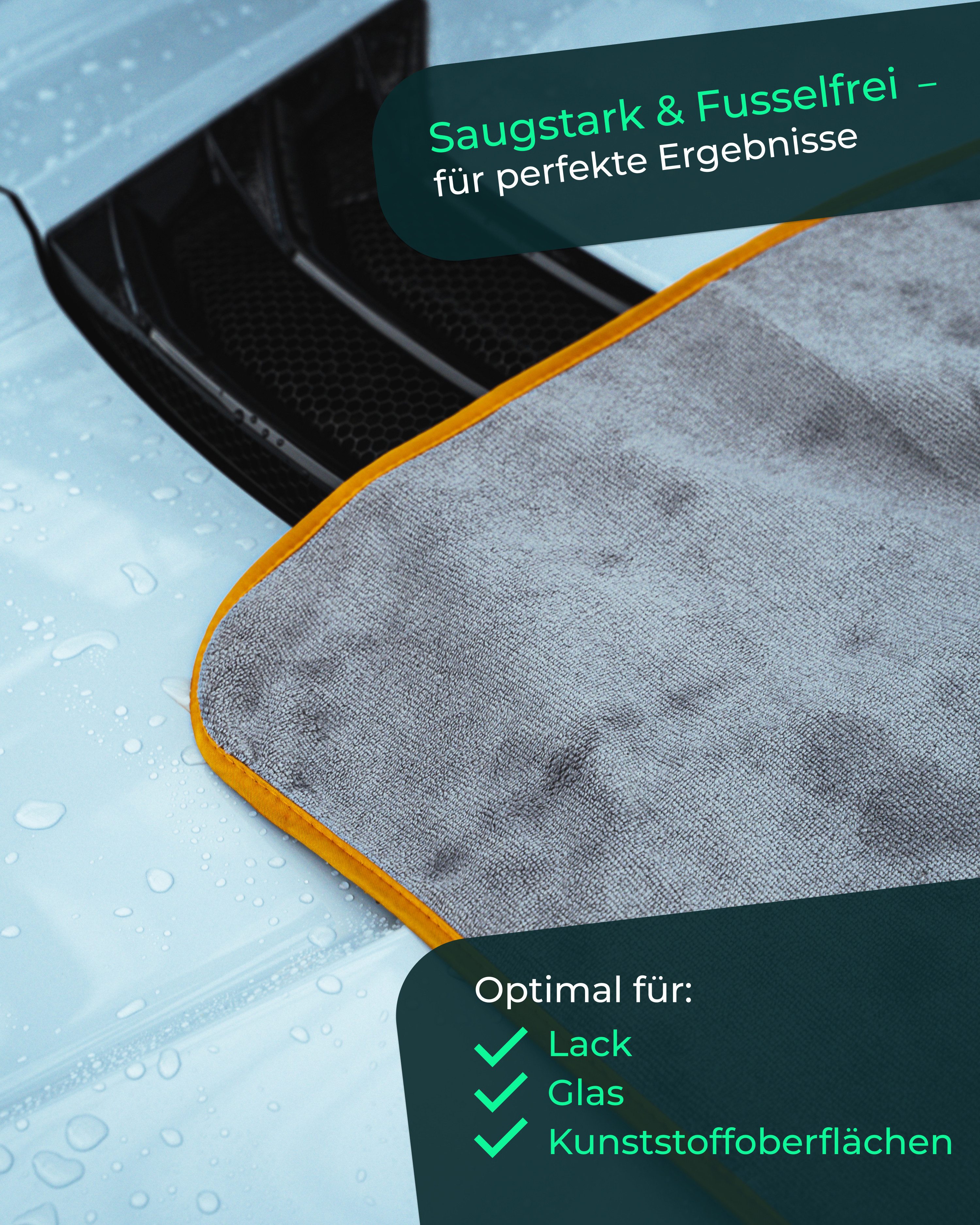 Flat Six Mikrofasertuch – Premium Trockentuch & Poliertuch für Autopflege Mikrofasertuch (40x40 cm, 1-tlg., 400 GSM, weich, rundvernähte Kanten & lackschonend)