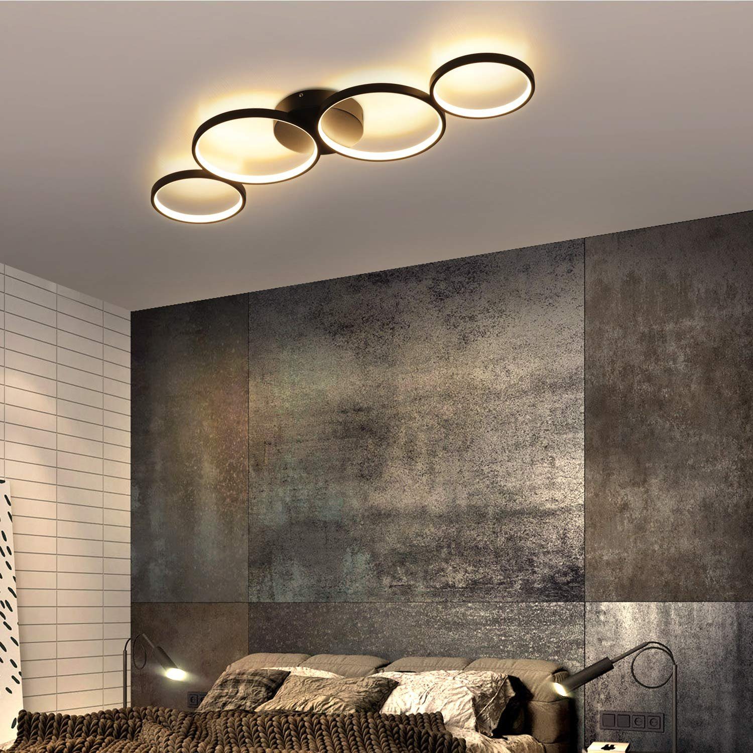 ZMH LED Deckenleuchte Wohnzimmer 55W Ring Rund Deckenlampe Dimmbar Designlampe Büro, Augenschutz, Einfache Installtion, warmweiß-kaltweiß, Schwarz
