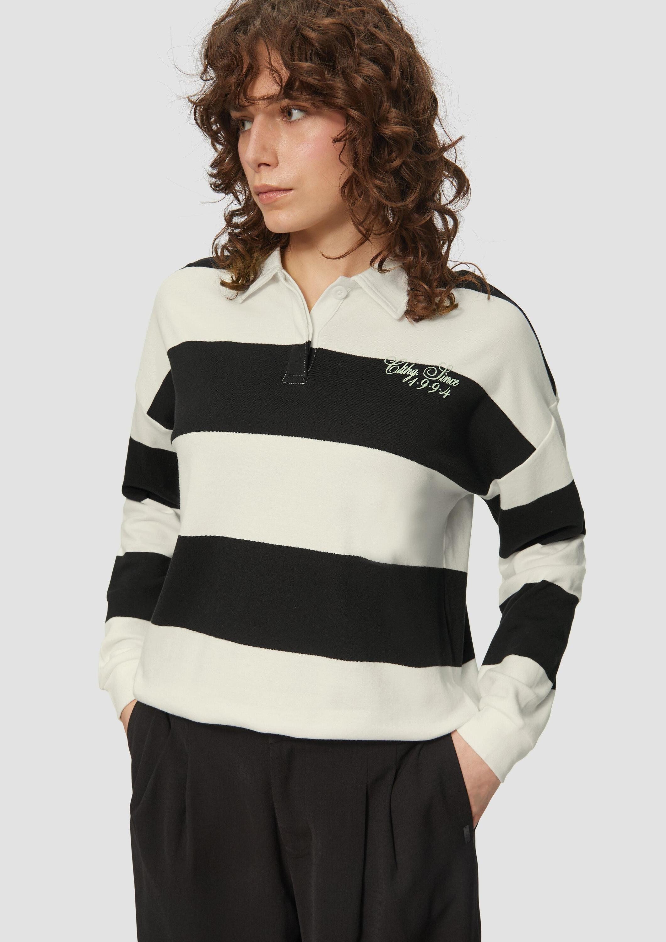 QS Langarmshirt T-Shirt Poloshirt im Loose Fit mit Blockstreifen günstig online kaufen