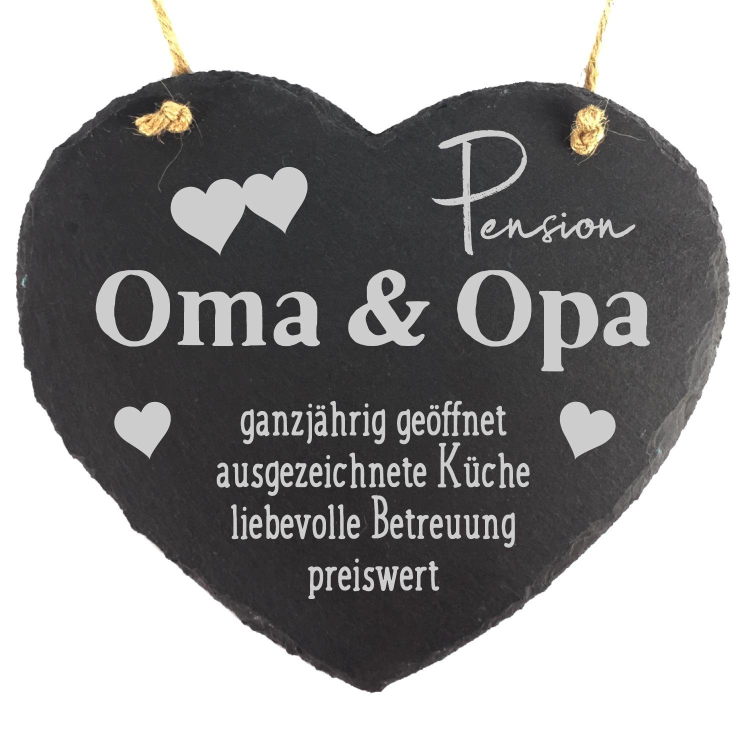 Camolo Wandtafel Schieferherz Pension Oma & Opa, (1-tlg), Mit Aufhängeseil