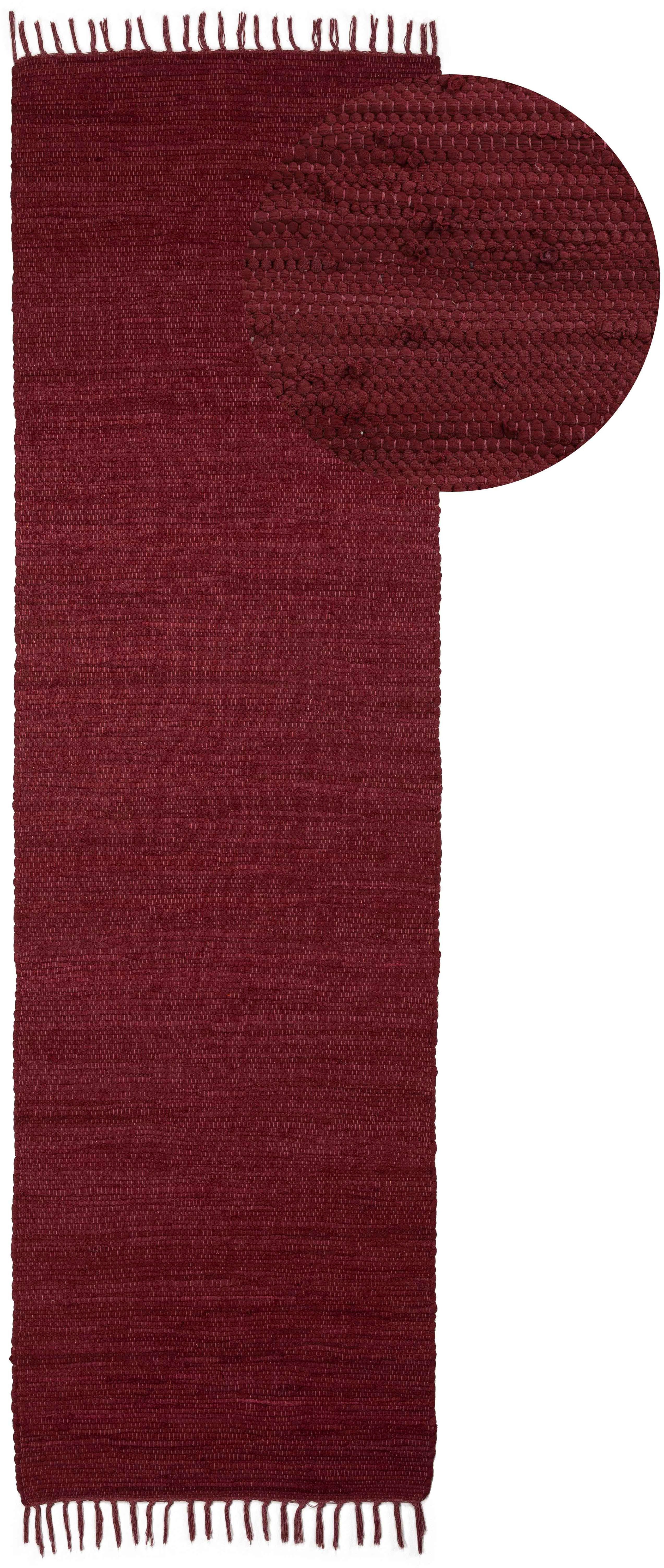 carpetfine Teppich Kelim Chindi uni, auch als Läufer, rechteckig, Höhe: 5 mm, Wendeteppich, reine Baumwolle, handgewebt, Uni-Farben, mit Fransen