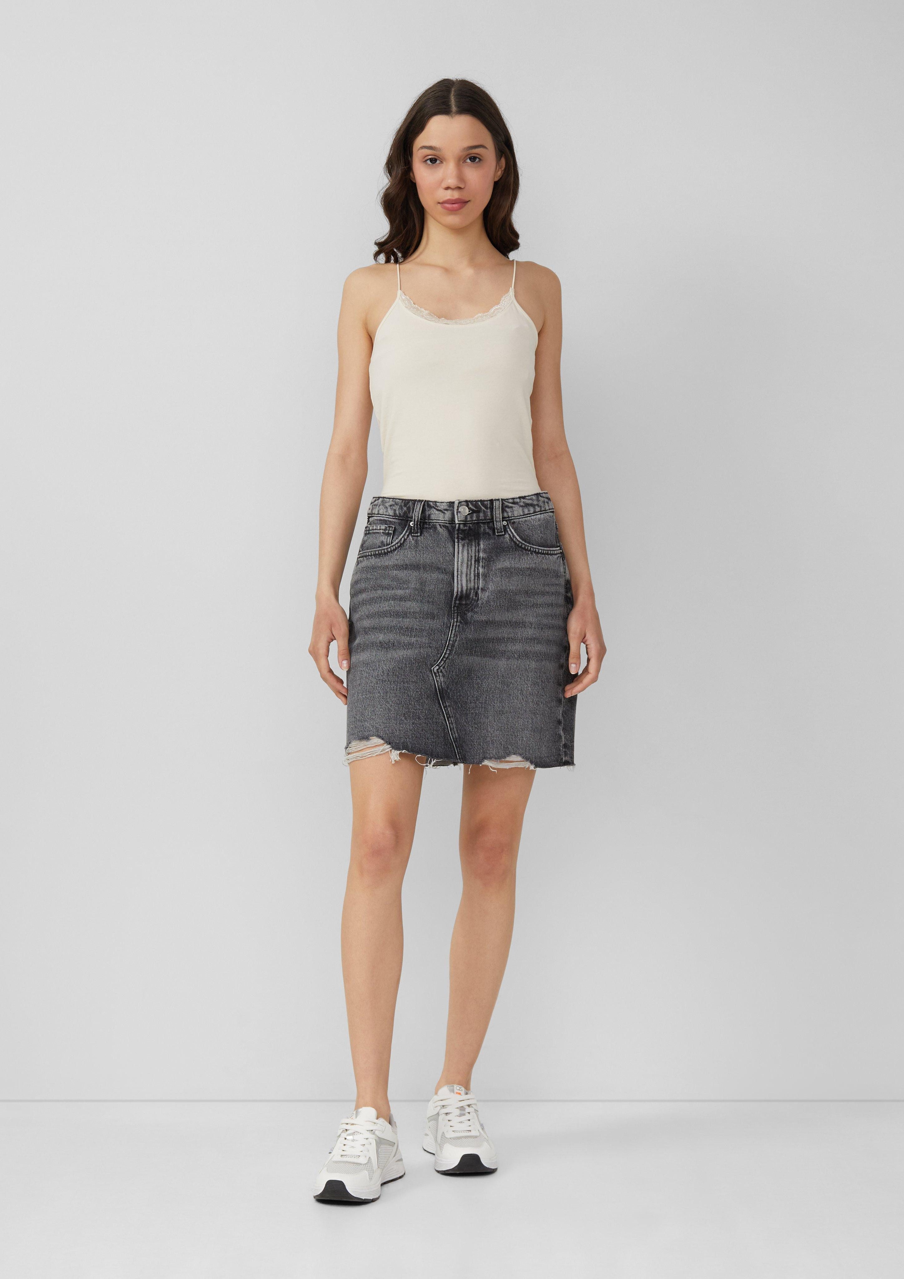 QS Minirock Denimrock mit offenem Saum günstig online kaufen
