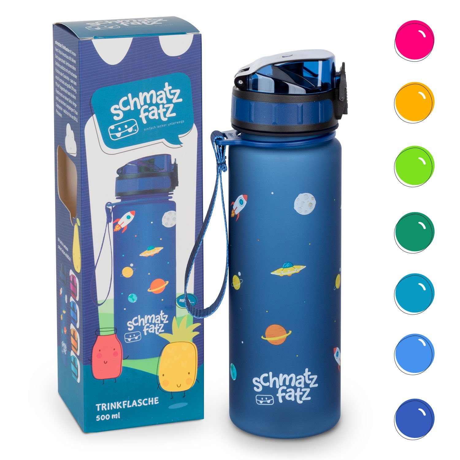 Klarstein Trinkflasche SMF5-TF500nvyspace, Kinderflasche 500 ml Kindergarten Outdoor Schule Sport Navy Space | Kinder-Trinkflaschen