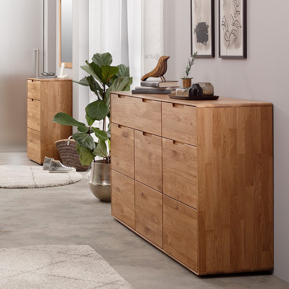 Lomadox Wohnzimmer-Set KALAMANTA-69, (Mega-Spar-Set, 2-St., Kommode groß Kommode klein), Massivholz Wohnzimmermöbel Kommoden Schrank modern in Eiche