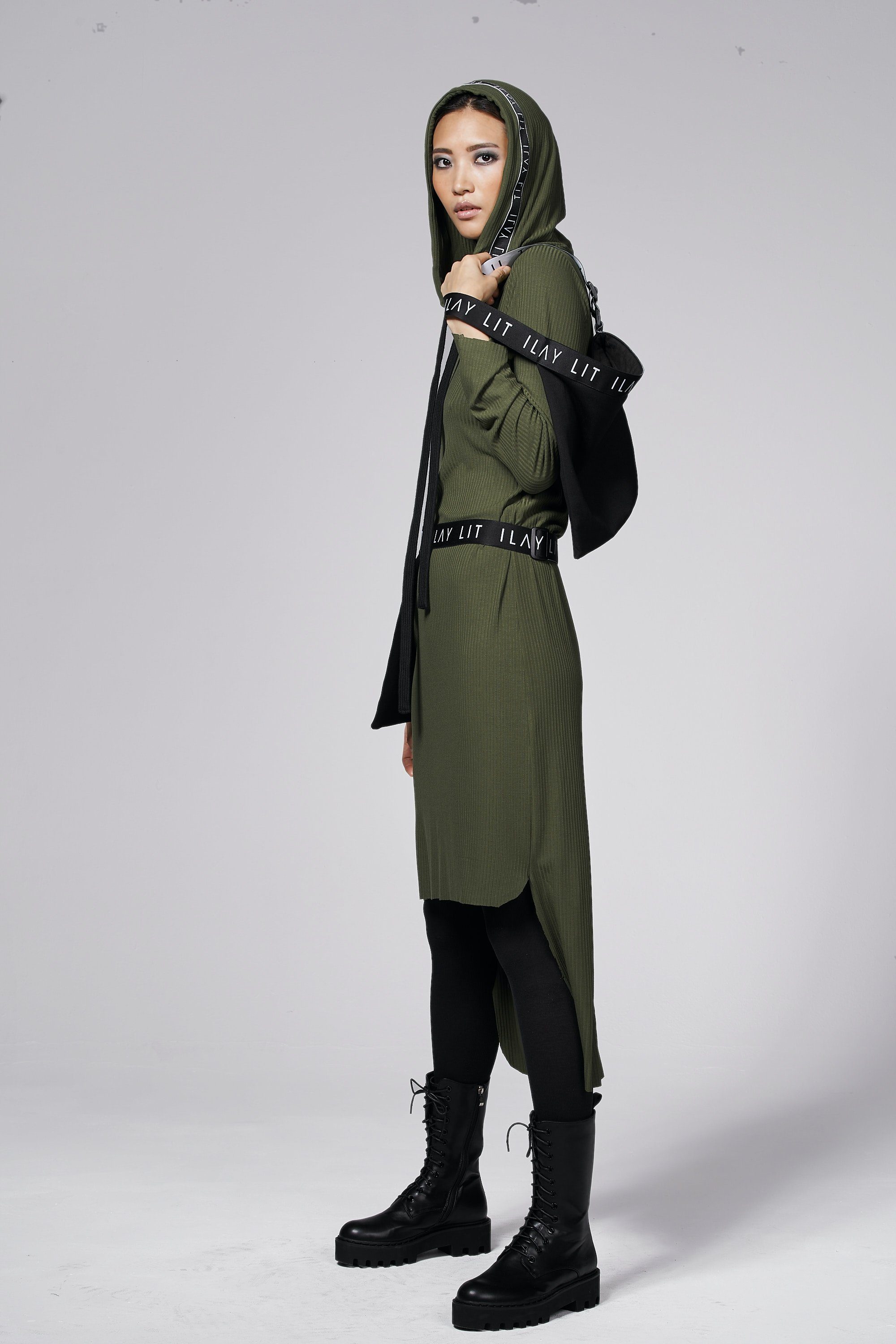 ILAY Lit Shirtkleid Billy Jerseydress Olive Kapuze