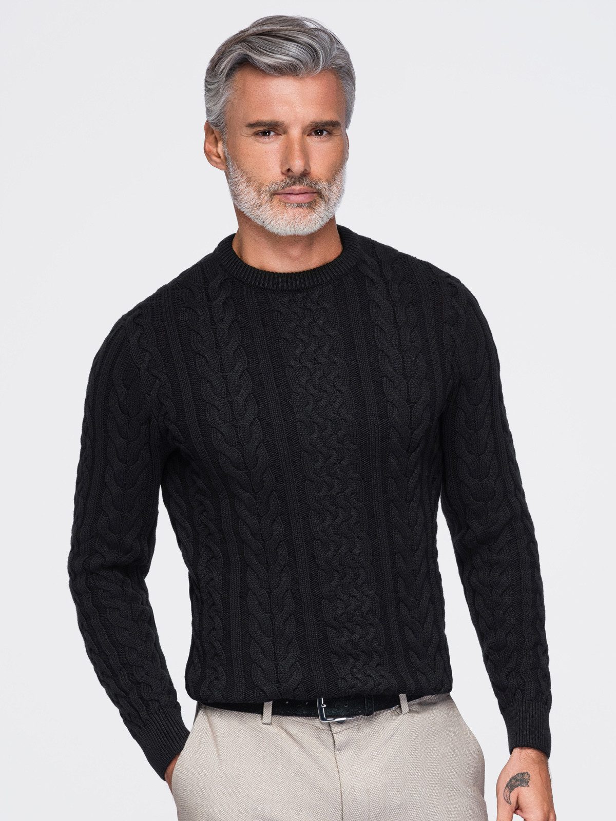 OMBRE Rundhalspullover Herren Rundhalspullover mit modernem Design Schwarz L (kein Set, 1-tlg) in Unifarbe