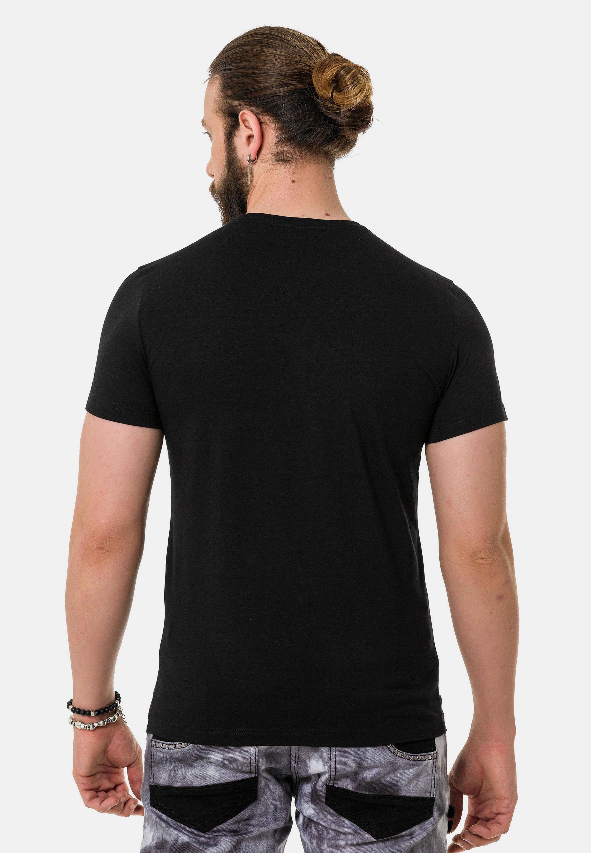T-Shirt farbenfrohem Marken-Schriftzug schwarz & Cipo mit Baxx