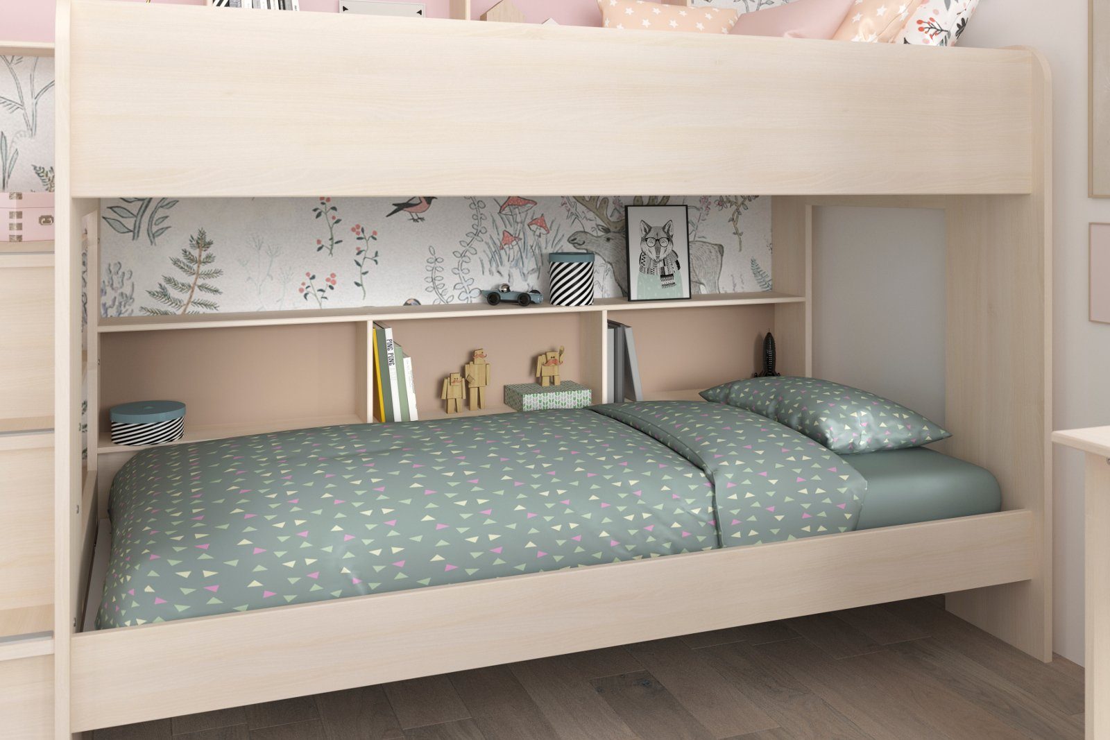 Parisot Bettschubkasten Jugendzimmer-Set mit inklusive und 3-türiger Bibop, (Set 90x200) Etagenbett Kleiderschrank), (2x