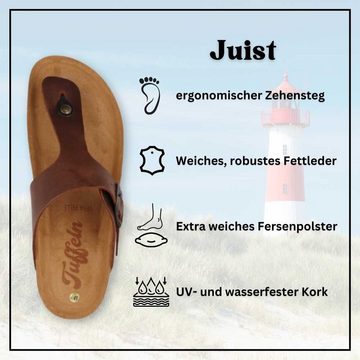 Tuffeln Zehentrenner 'Juist' Leder-Sandalen mit weichem Korkfußbett Hausschuh und ergonoischem Zehensteg