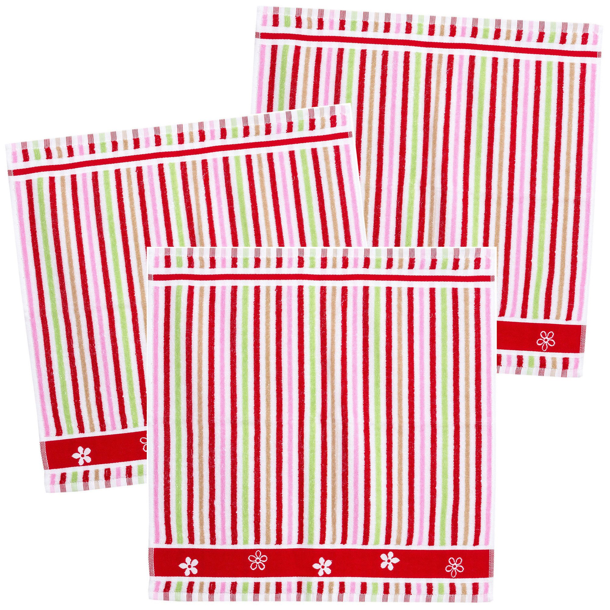 Kracht Geschirrtuch Blümchen, (Set, 3-tlg., 3-teilig), Frottee Küchenhandtücher (3 Stück) ca.50x50cm Baumwolle