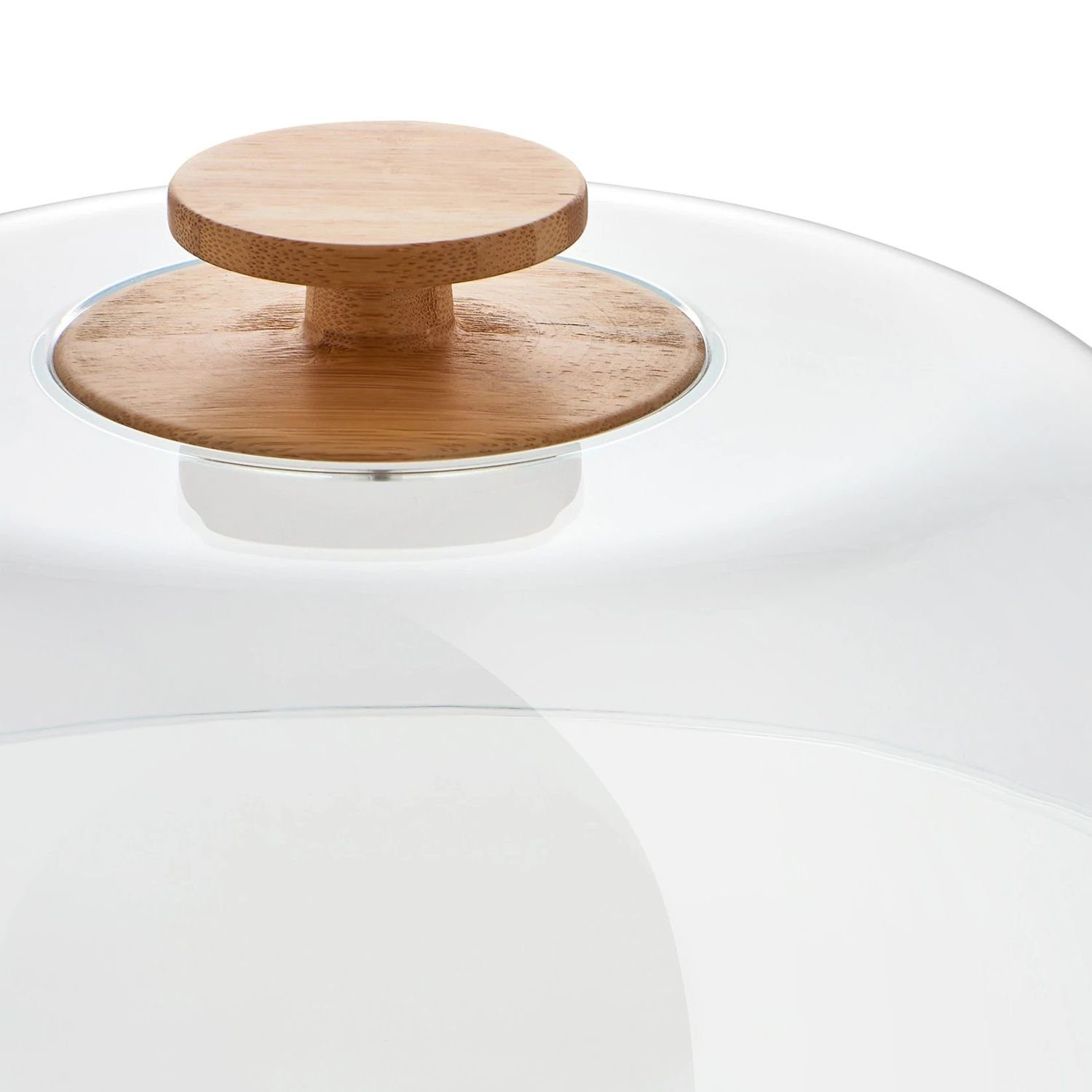 Alessi Tortenplatte Mattina Warm Grey, Porzellan, Acrylglas, Bambusholz, mit Deckel