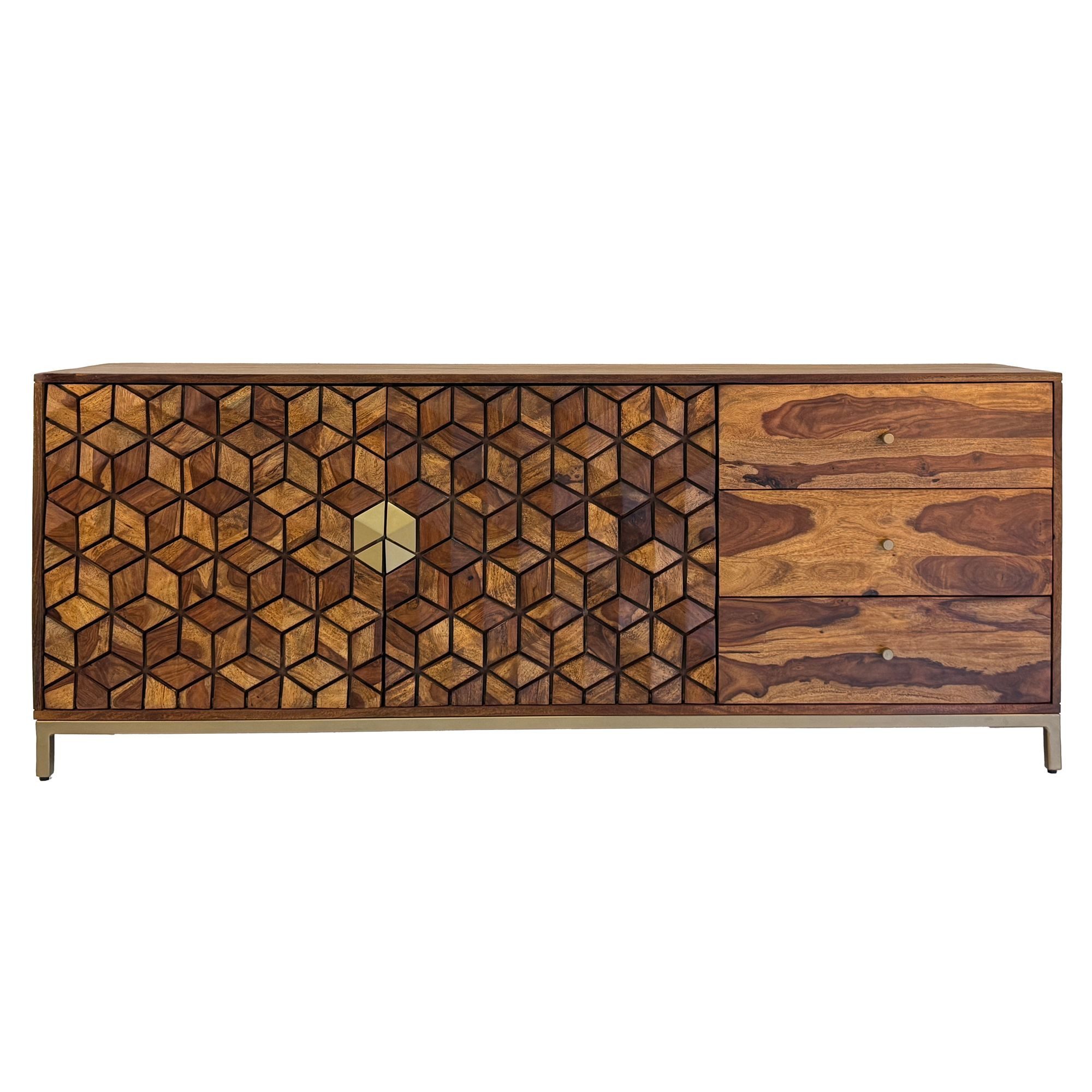 furnicato Sideboard Massivholz, Walnuss Finish 180 cm, Anrichte mit 2 Türen