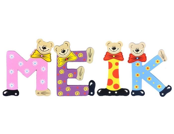 Playshoes Deko-Buchstaben (Set 4 St) Kinder Holz-Buchstaben Namen-Set MEIK - sortiert Farben können variieren bunt
