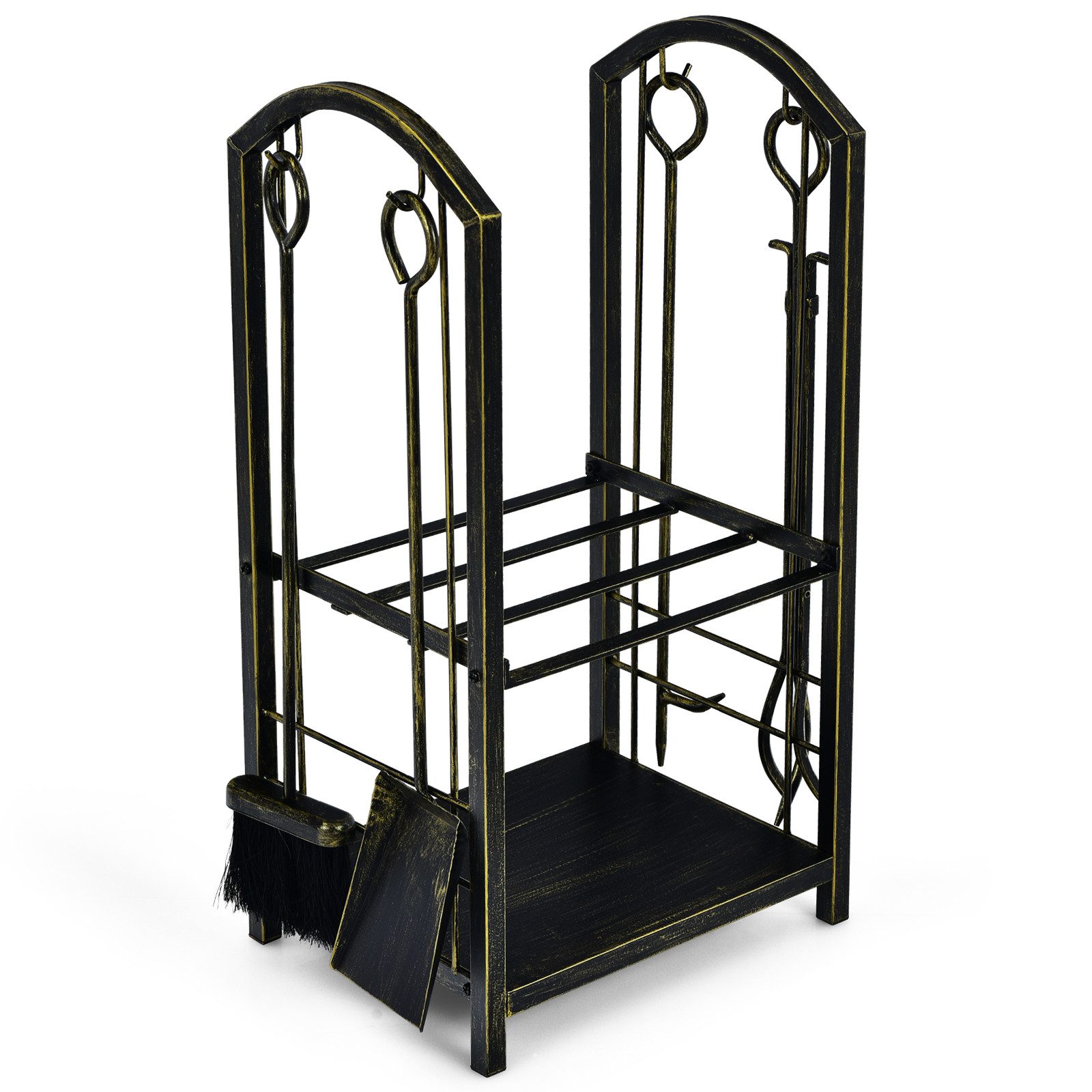 COSTWAY Kaminholzregal mit 4 Kaminwerkzeugen für Innen & Außen, BxTxH:44x30x74 cm, Brennholzregal Metall