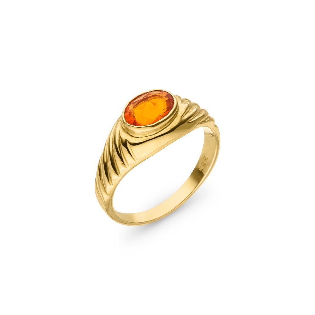 SKIELKA DESIGNSCHMUCK Goldring Feueropal Ring 0,9 ct. (Gelbgold 585), hochwertige Goldschmiedearbeit aus Deutschland
