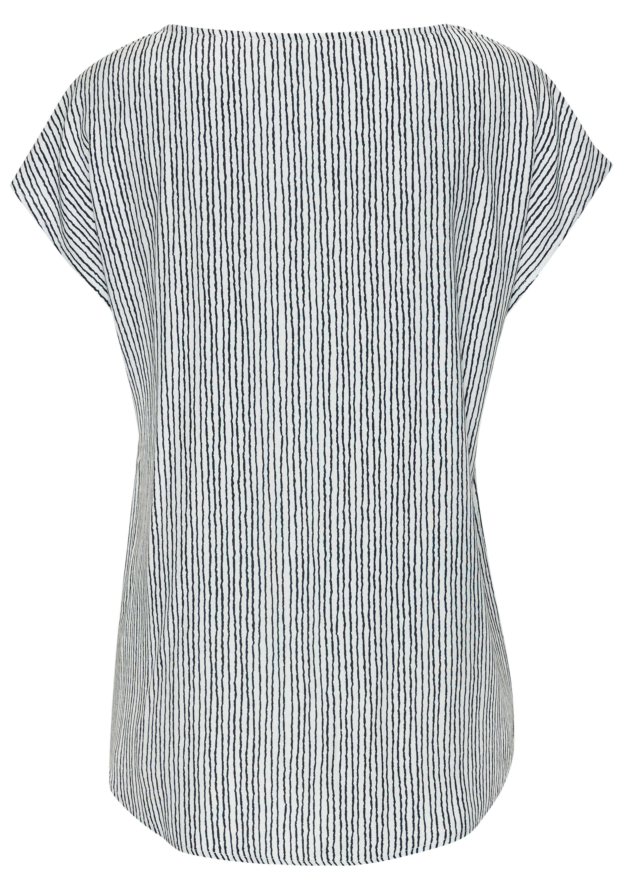 Vivance Kurzarmbluse mit Zierdetail am Ausschnitt, Druckbluse