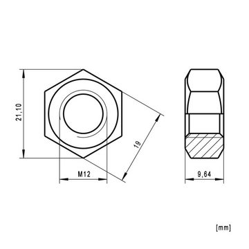 IGcons Schrauben-Set 10x Sechskantschraube + Muttern A2 M12x25 Edelstahl A2 Festigkeitsk, (10 St)