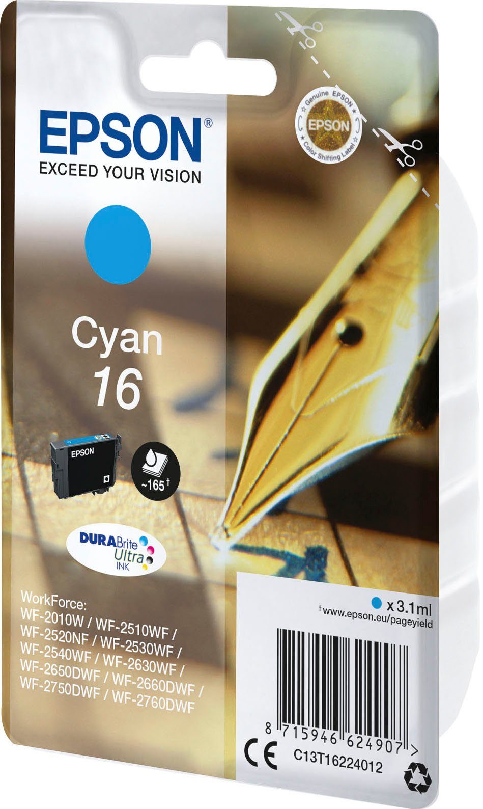 Epson T1622 Tintenpatrone (1-tlg., original Druckerpatrone 16 cyan)