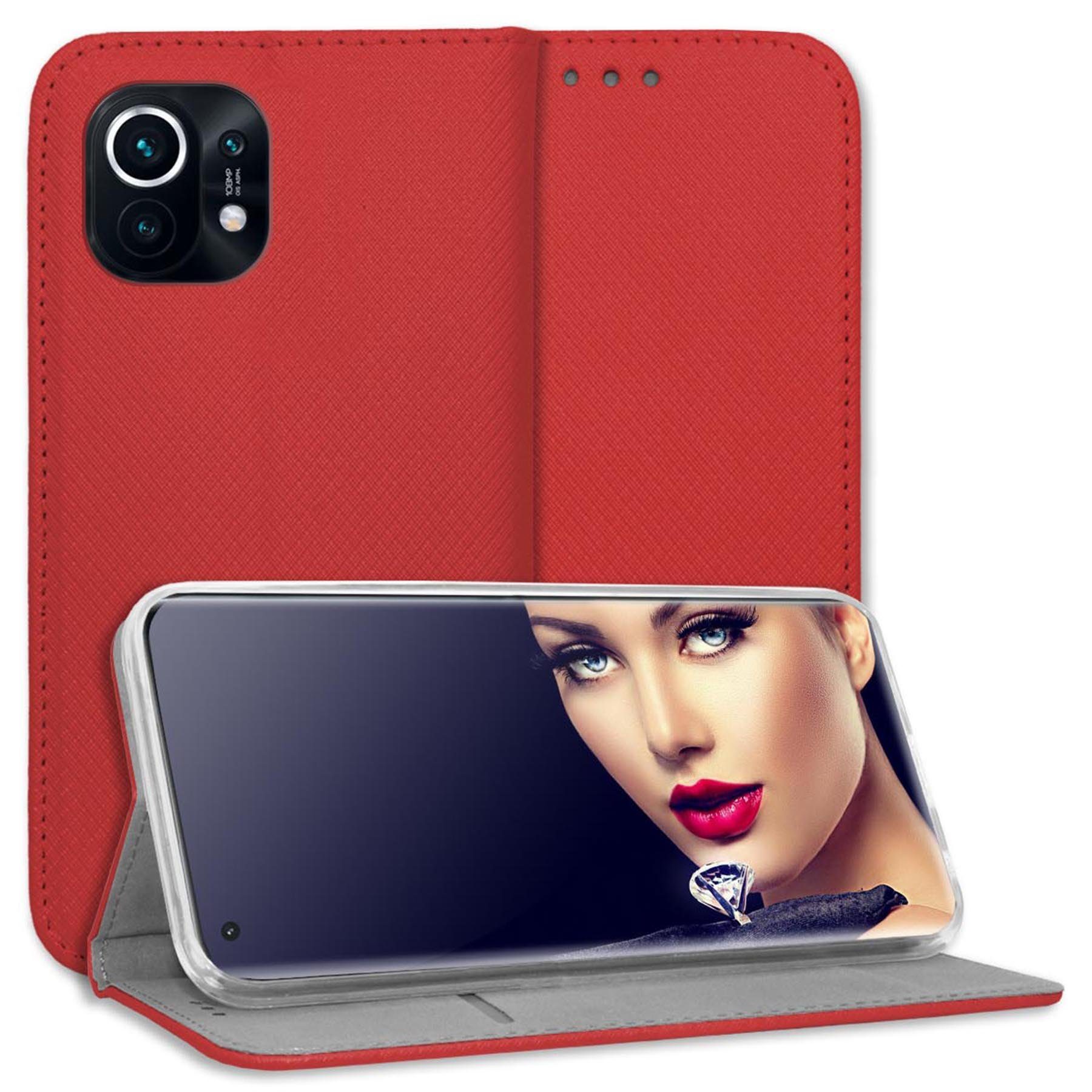 mtb more energy Smartphone-Hülle Smart Magnet für Xiaomi Mi 11, Rot, Bookstyle Klapphülle Cover Wallet Case aus Kunstleder