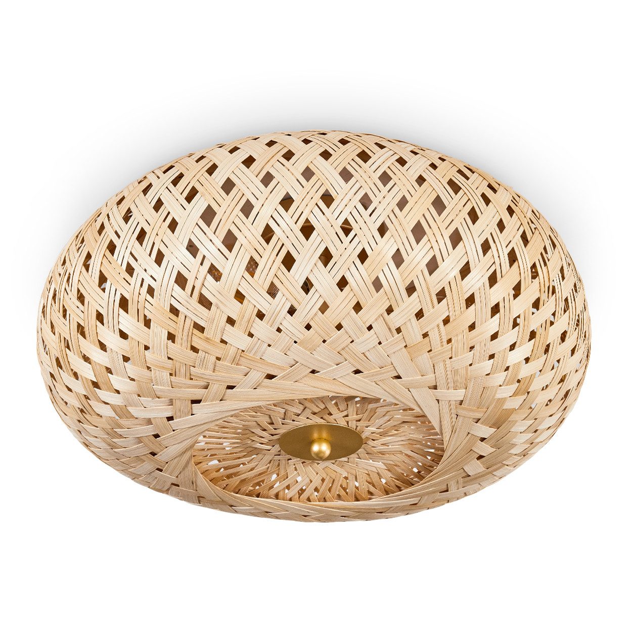 hofstein Deckenleuchte moderne Deckenlampe aus Holz/Rattan/Metall in Natur/Messingfarben, ohne Leuchtmittel, Deckenleuchte Lichteffekt, Ø40cm, 3x E27, ohne Leuchtmittel