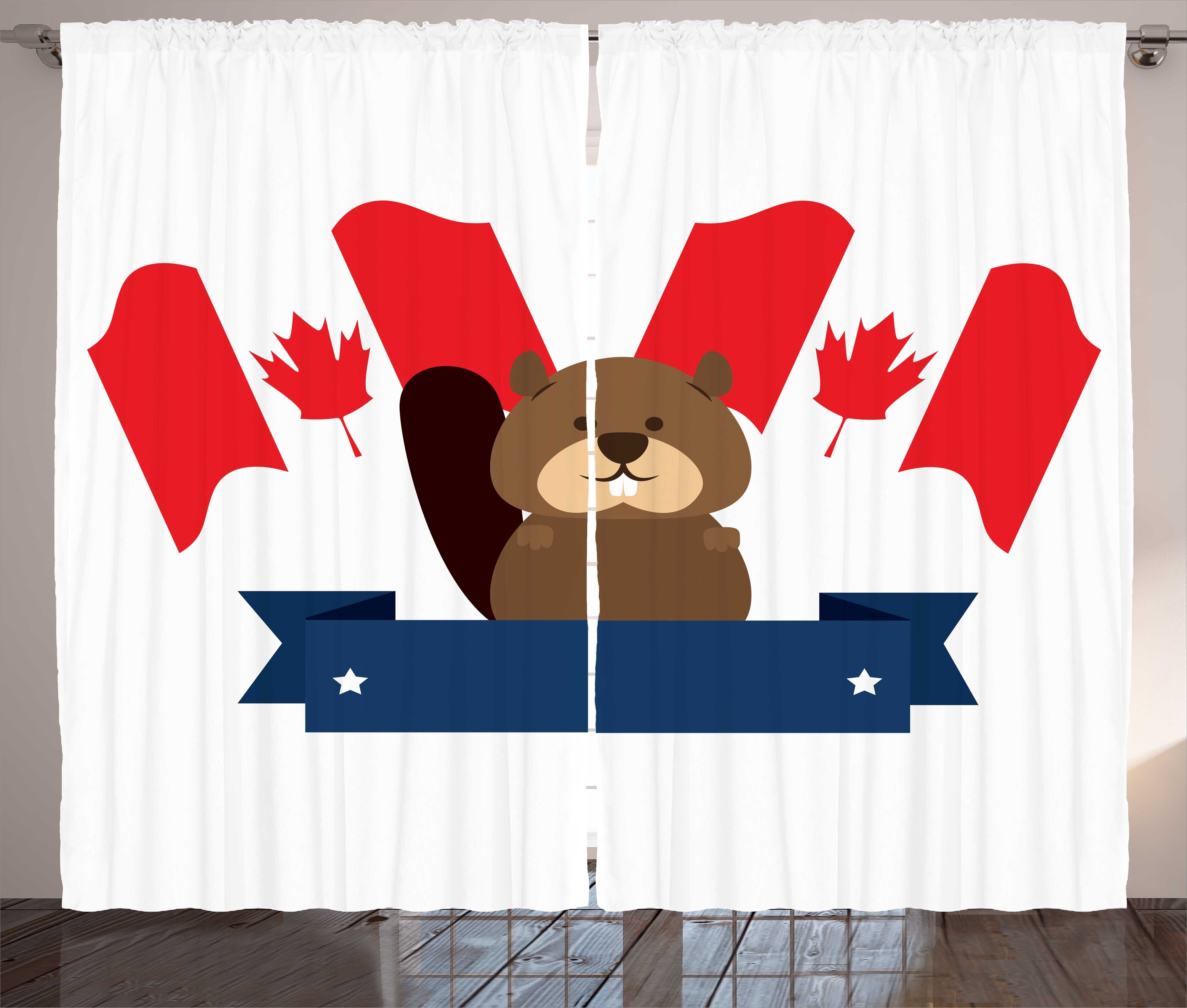 Gardine Schlafzimmer Kräuselband Vorhang mit Schlaufen und Haken, Abakuhaus, Groundhog Day Canadian Marmot Flagge
