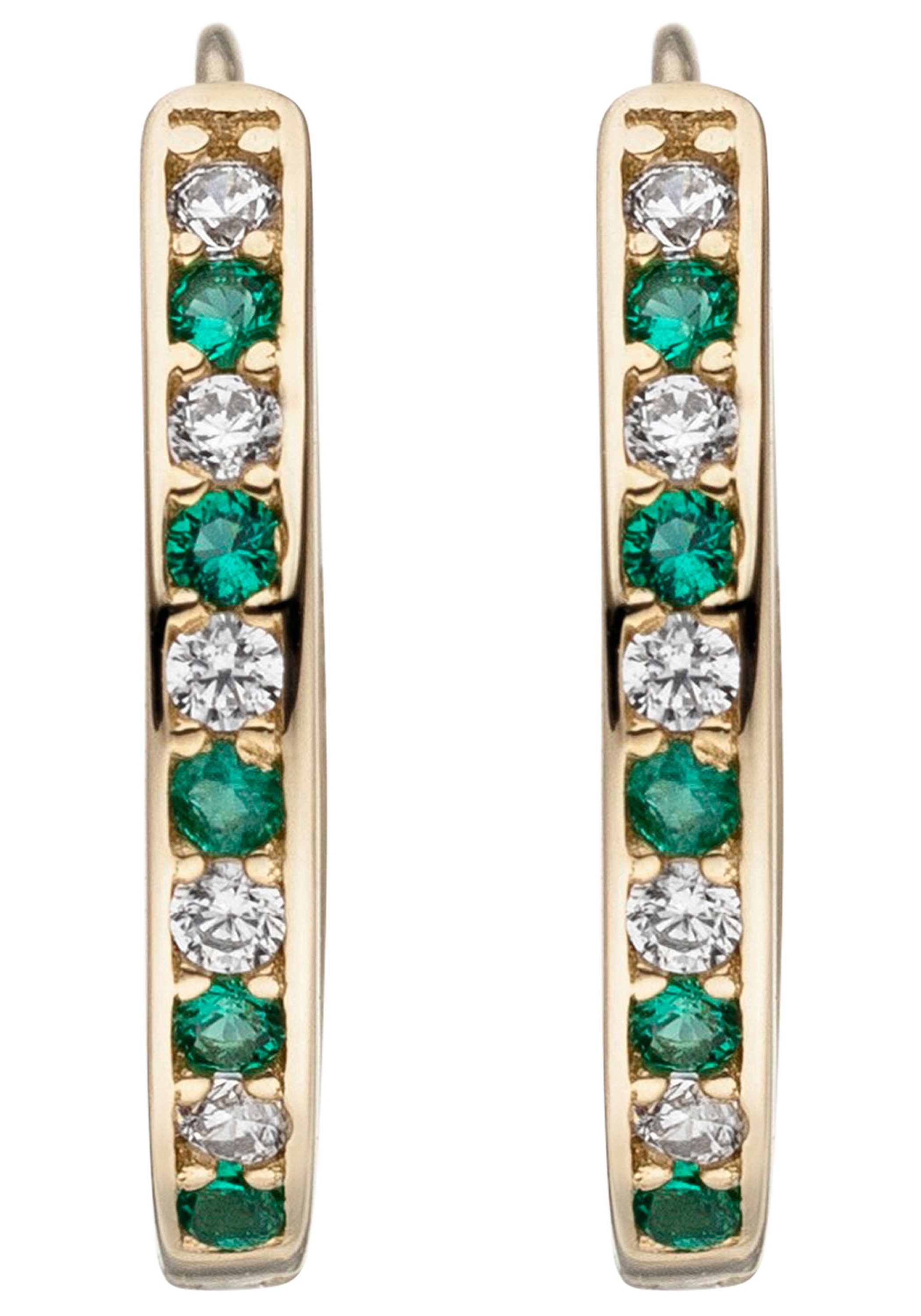 JOBO Paar Creolen, 333 Gold mit 20 Zirkonia grün weiß günstig online kaufen