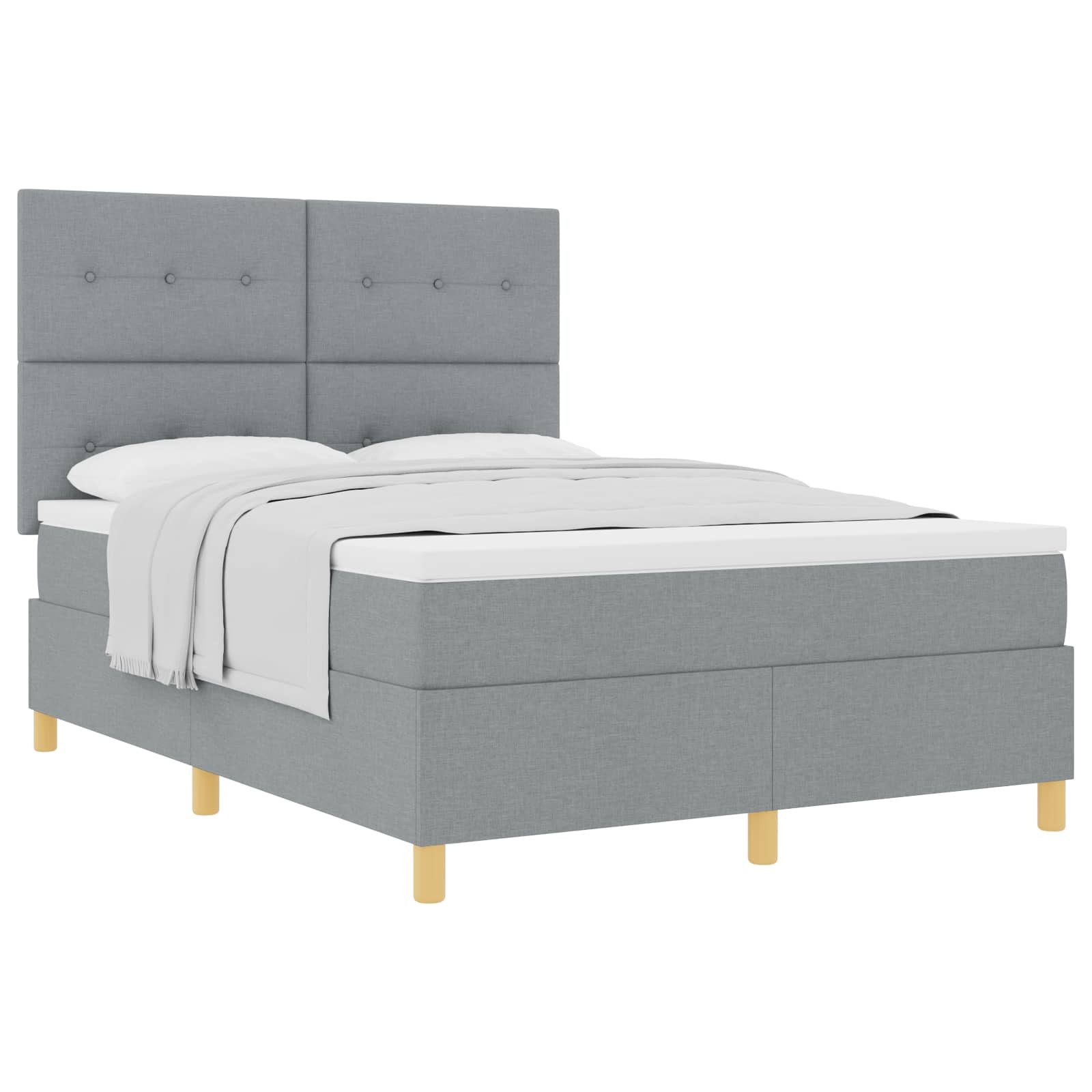 Bett Boxspringbett mit Kopfteil Hellgrau 140 x 190 cm Stoff