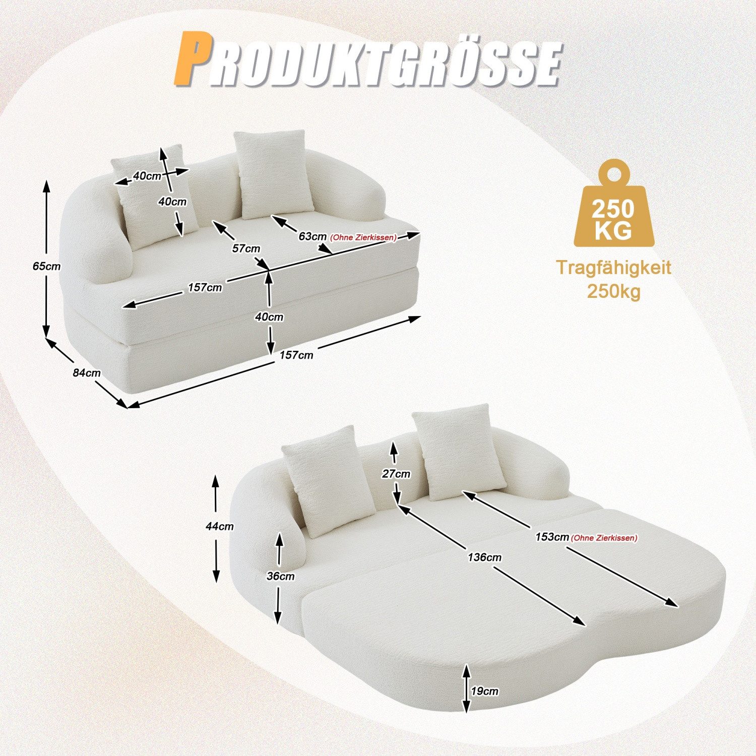ANYSUN Schlafsofa 2-in-1-Schnellsofa für zwei Personen,mit zwei Kissen, ausklappbares Doppelschlafsofa,Bequemes-Bodensofa,Loungesofa, vielseitiges Sofa für Gästezimmer und Wohnzimmer,ohne Montage