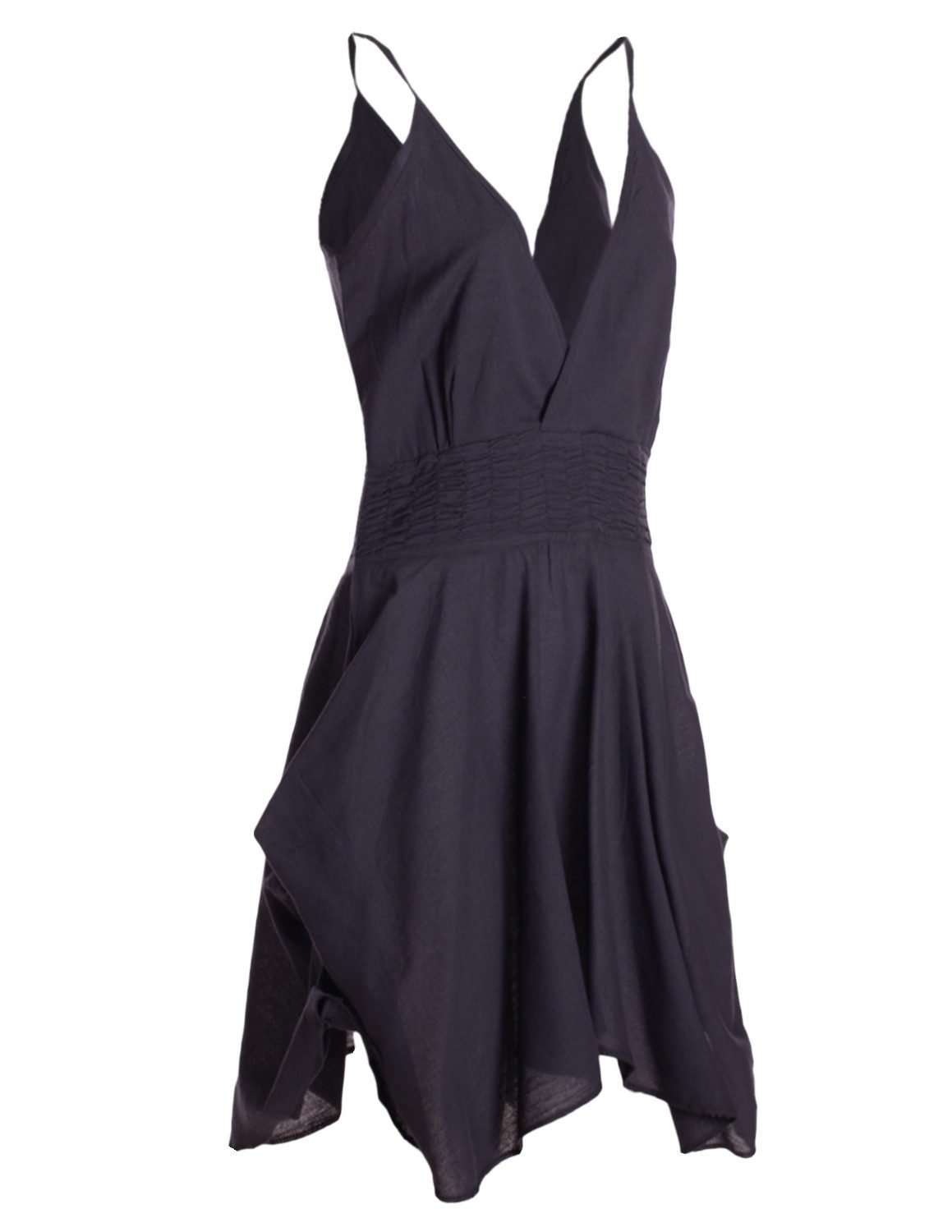 Vishes Zipfelkleid Damen Kleid Träger V-Ausschnitt Smok Gewebte Baumwolle Alternative Mode, Boho, Hippie, Ethno, Festival – Bild 4 von 4