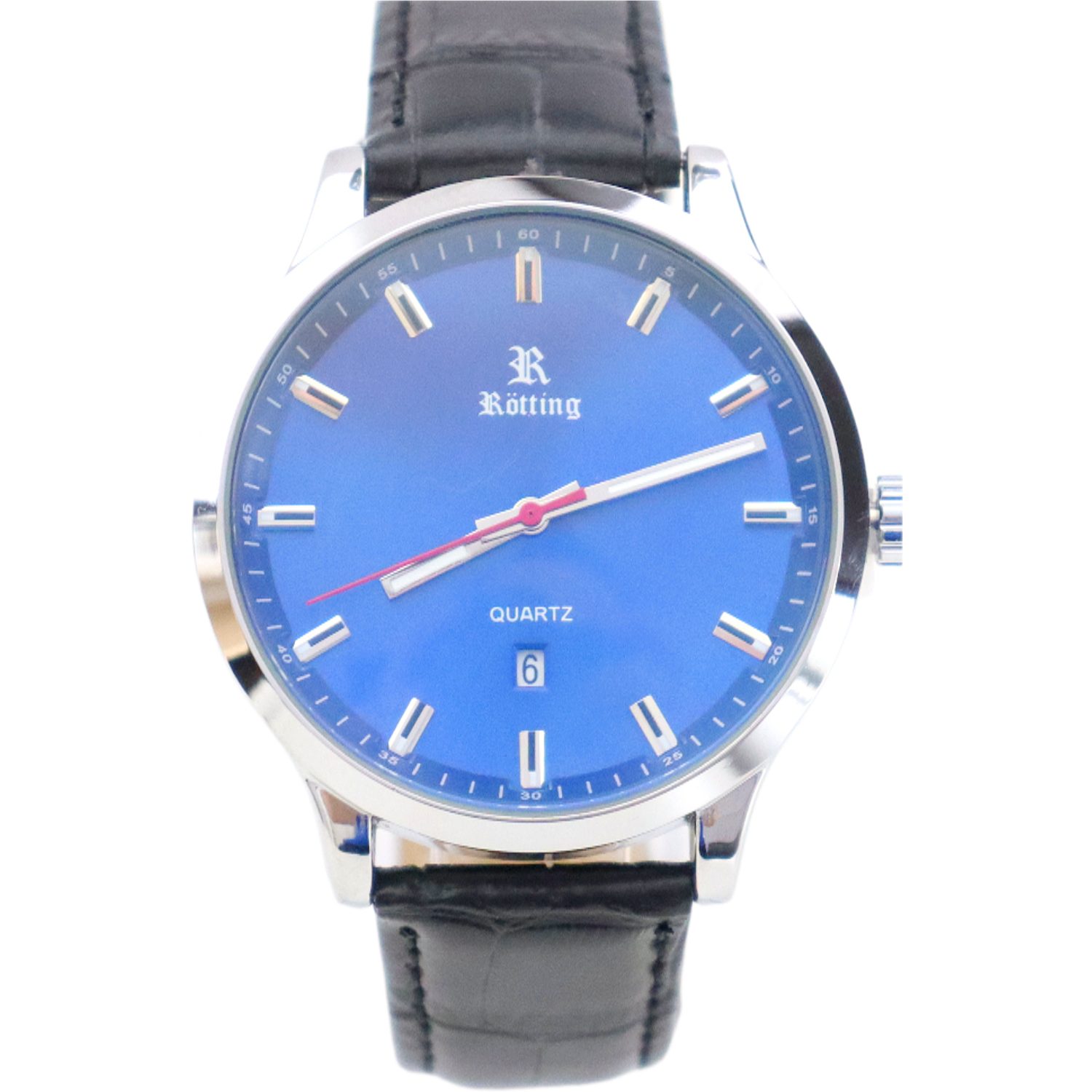 Quarzuhr Herrenuhr Quarz blaues Ziffernblatt DATUM schwarzes Lederarmband