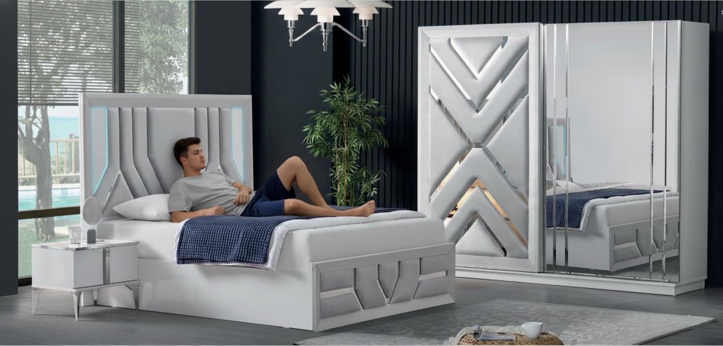 JVmoebel Schlafzimmer-Set Stilvolles 3-tlg. Schlafzimmer-Set mit Bett & 2 Nachttischen, (3-tlg)