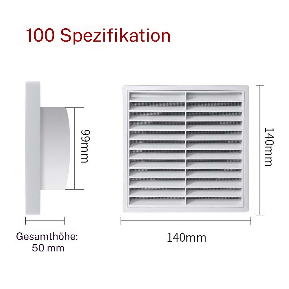 PRIISF Lüftungsgitter Abluftgitter Außengitter Insektenschutz Luftauslässe Belüftungsgitter (100 mm 125 mm 150 mm Rechteckig Lüftungsgitter Lüftungsabdeckung, Abschlussgitter Lüftungsloch Lamellengitter Insektenschutzgitter), für Badezimmer, Garage, Küche, Dunstabzug Außen, Trockner, Dachboden