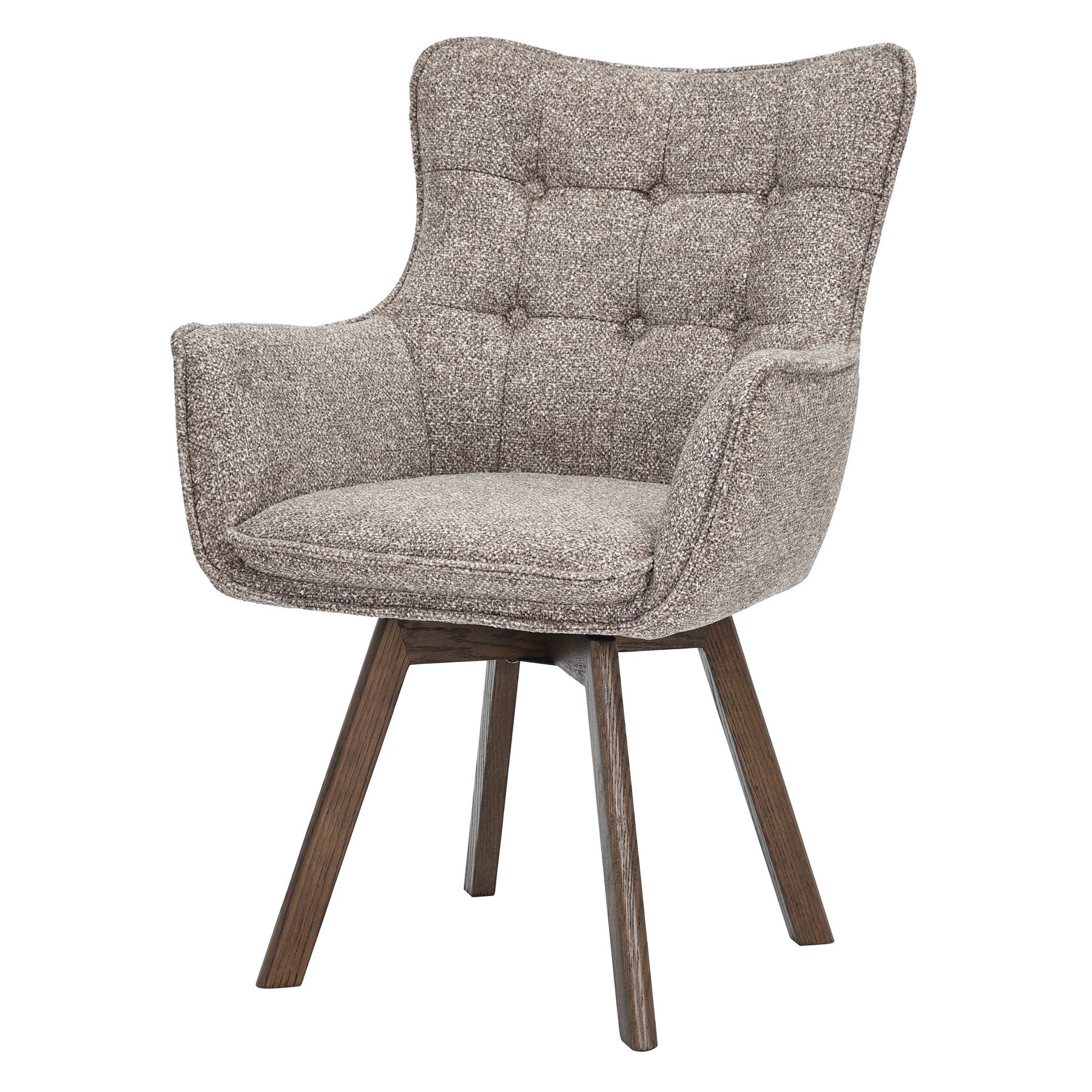 riess-ambiente Drehstuhl THOR taupe / braun - Strukturstoff, Eichenholz, 360° drehbar, Armlehne (Einzelartikel, 1 St), Retro-Polsterstuhl - ideal für Ess-, Arbeits-, Wohnzimmer und Büro